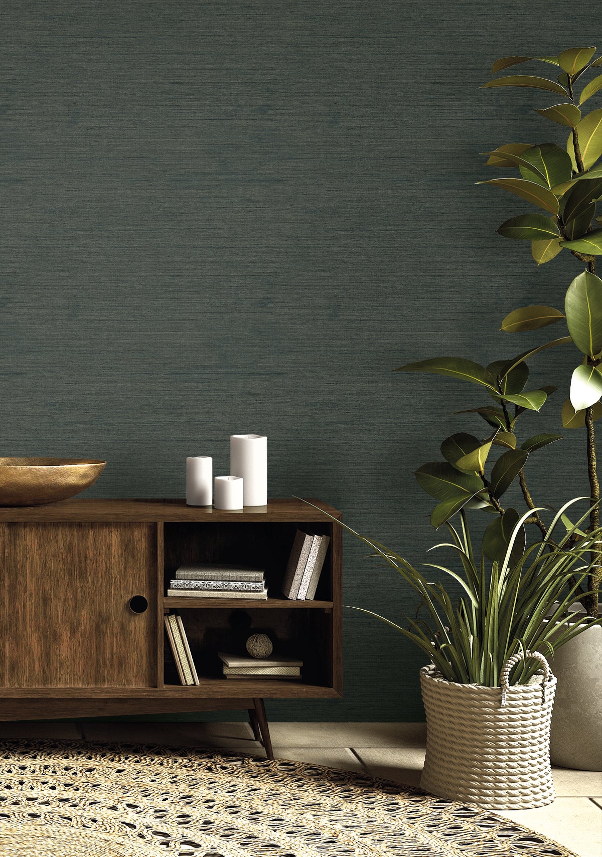 Threaded wallpaper in stormy lake color - pattern number RA40916 - by Seabrook in the Raffia collection