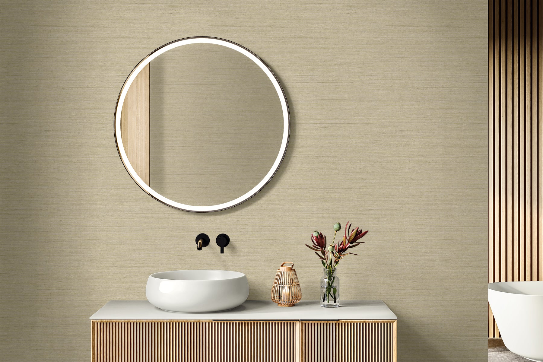 Threaded wallpaper in parchment color - pattern number RA40917 - by Seabrook in the Raffia collection