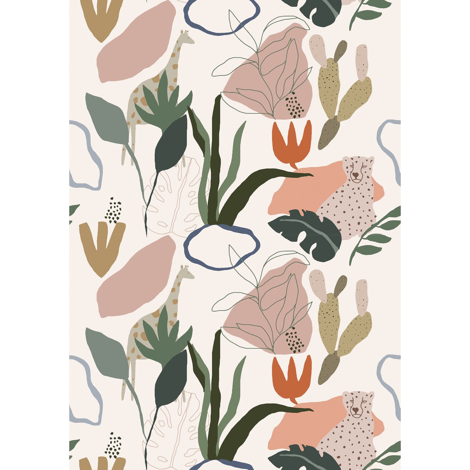 Safari 4 Panel Mural in pink color - pattern number RB246 - by Grandeco in the Day Dreamers collection