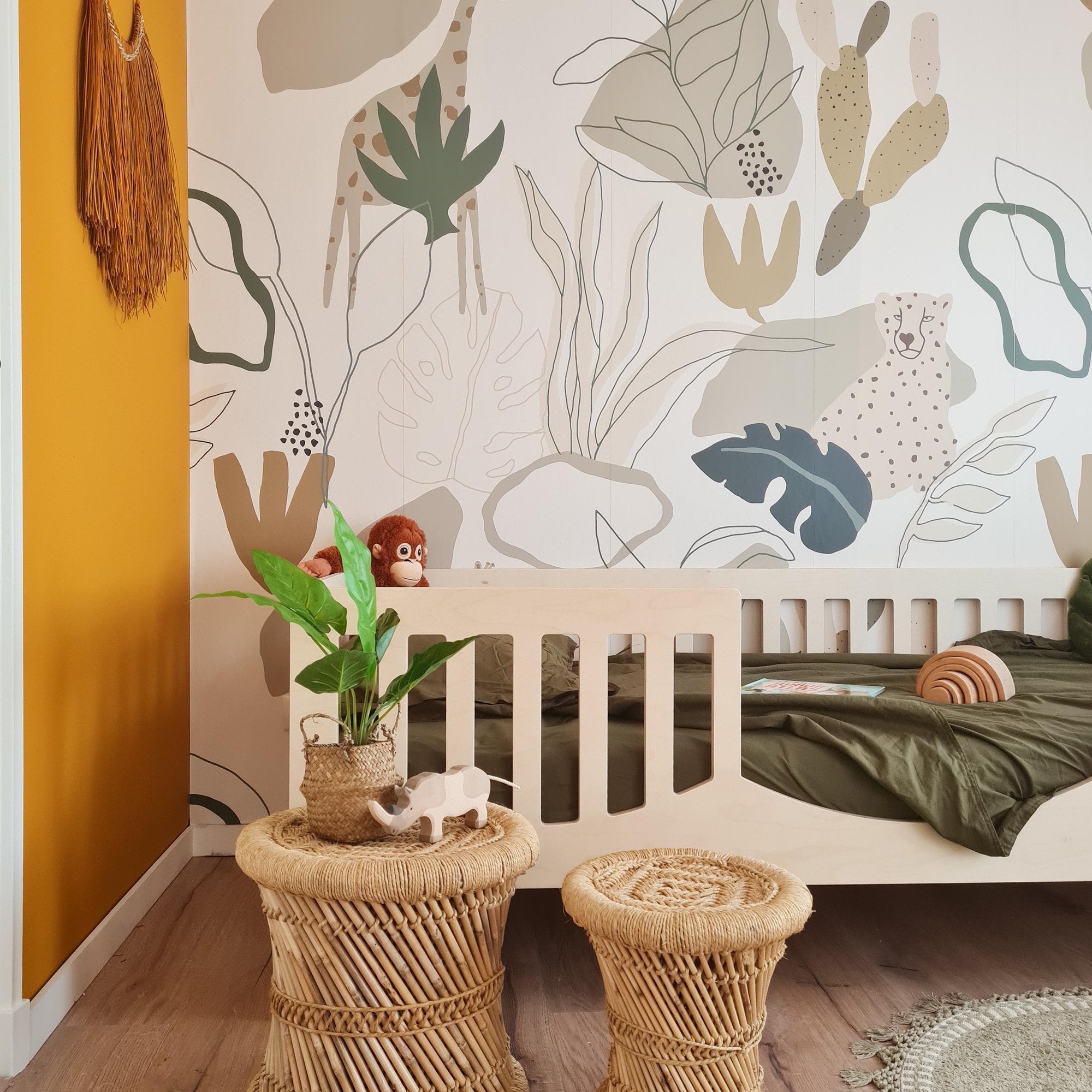 Safari 4 Panel Mural in beige color - pattern number RB247 - by Grandeco in the Day Dreamers collection