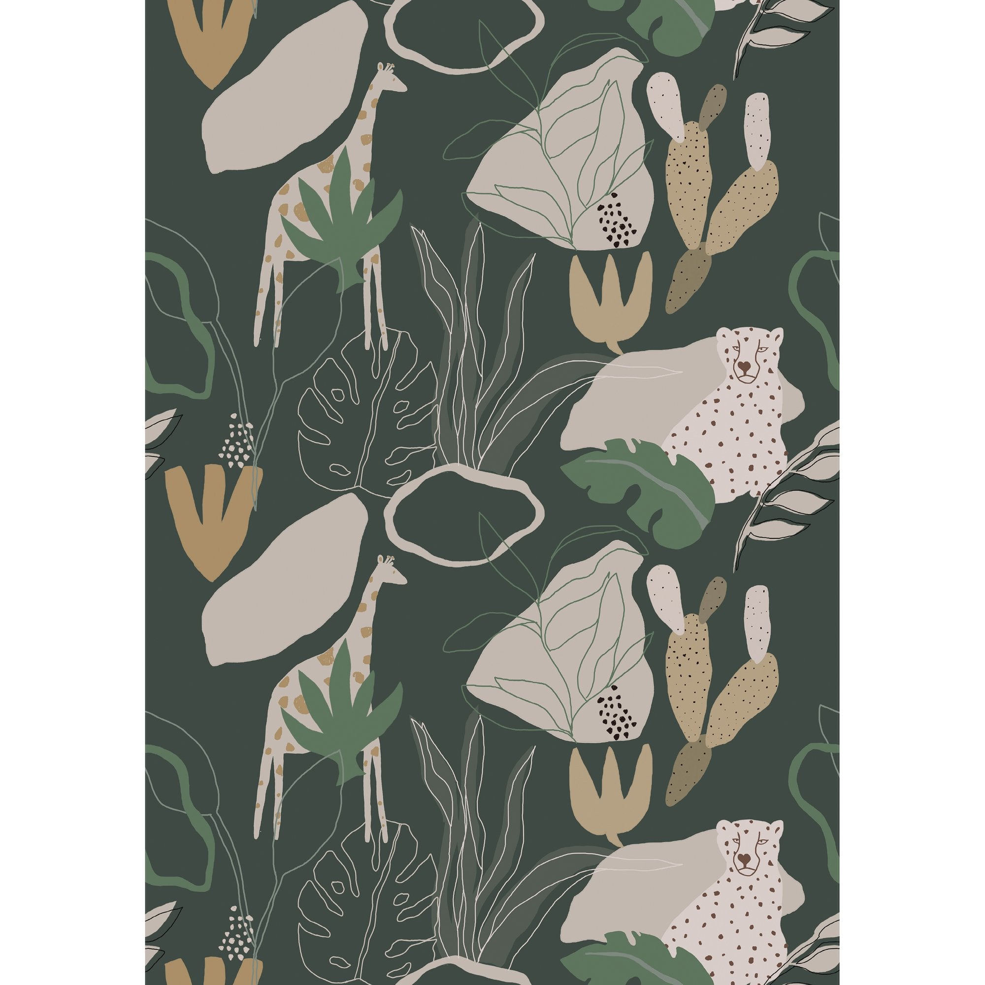 Safari 4 Panel Mural in green color - pattern number RB248 - by Grandeco in the Day Dreamers collection