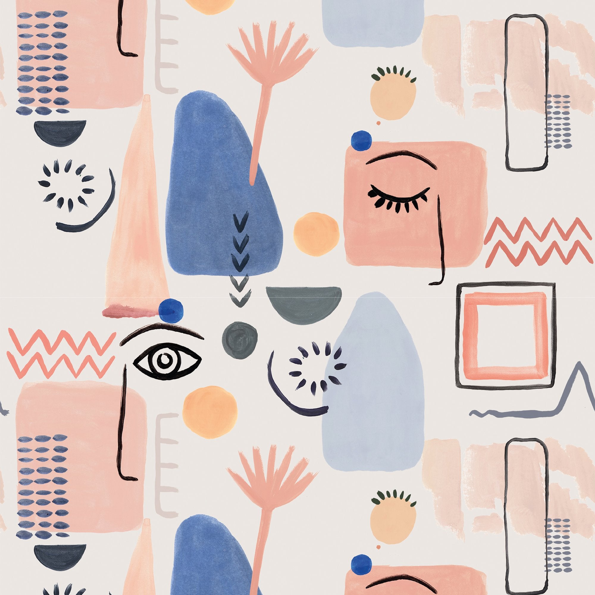 Abstract 4 Panel Mural in multi-colored color - pattern number RB249 - by Grandeco in the Day Dreamers collection