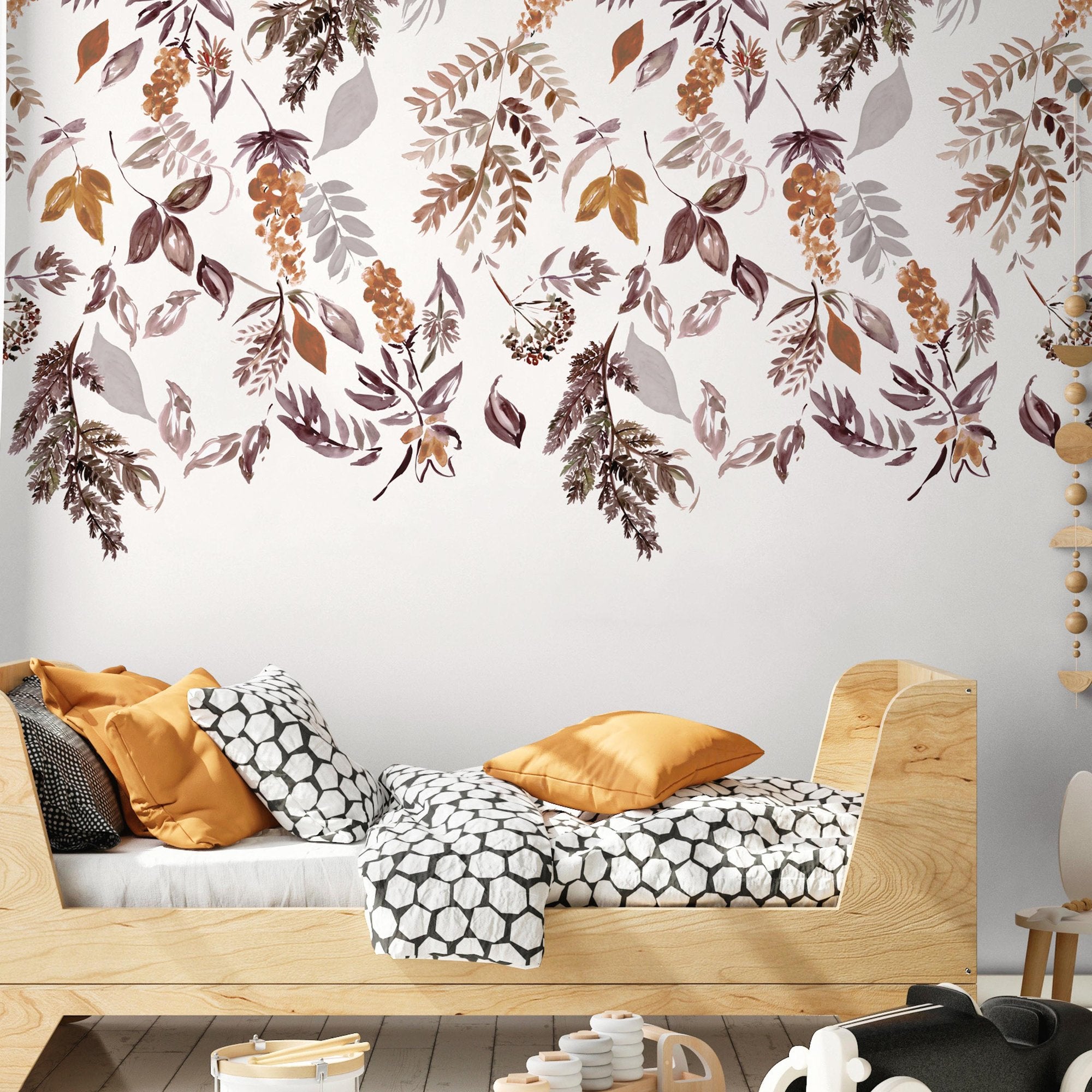 Floral 4 Panel Mural in brown color - pattern number RB278 - by Grandeco in the Day Dreamers collection