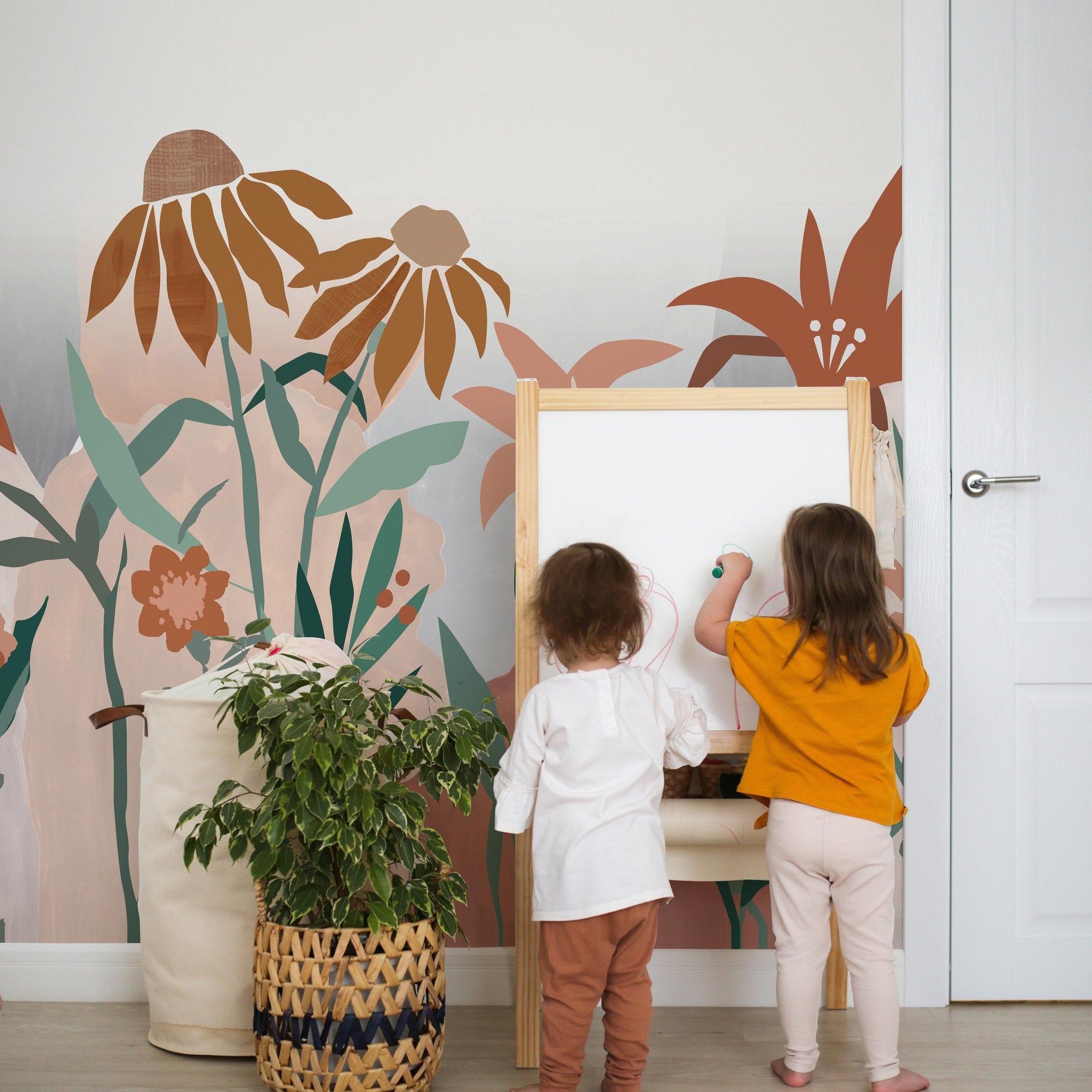 Flowers 4 Panel Mural in multi-colored color - pattern number RB303 - by Grandeco in the Day Dreamers collection