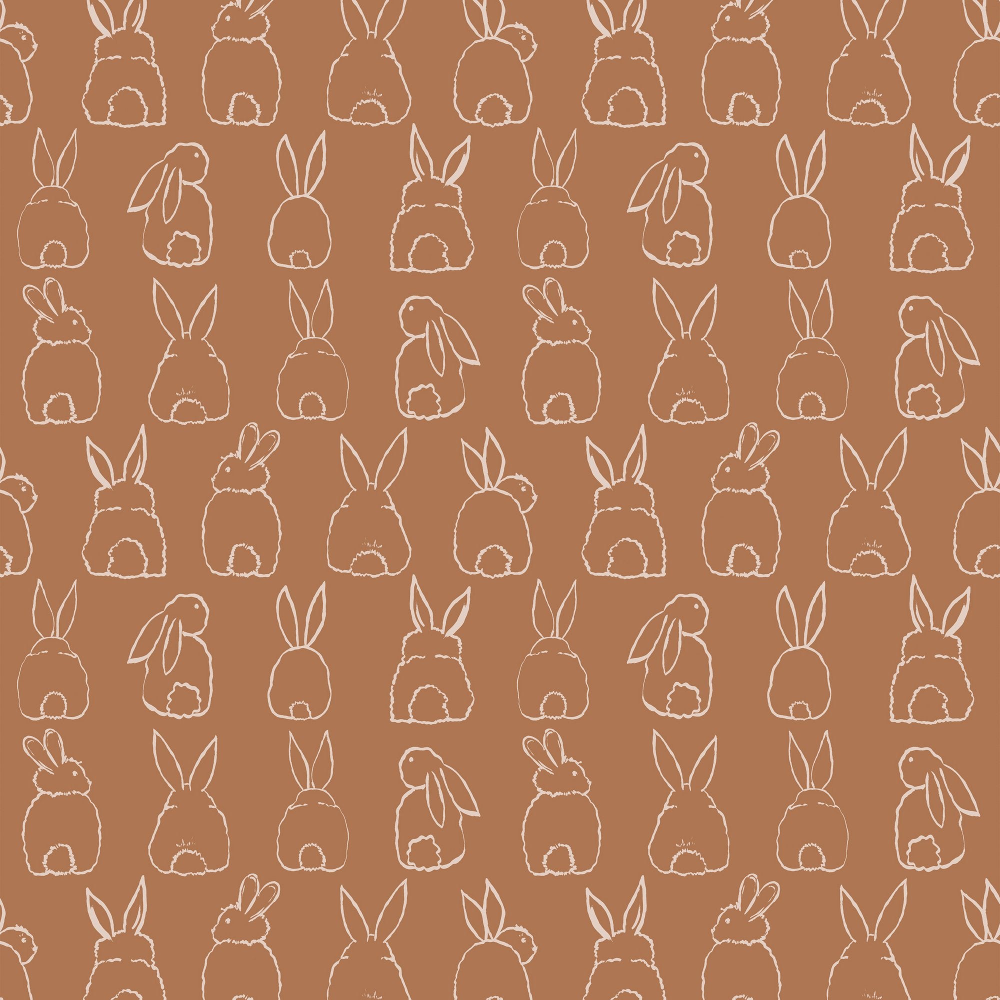 Bunnies 4 Panel Mural in brown color - pattern number RB312 - by Grandeco in the Day Dreamers collection