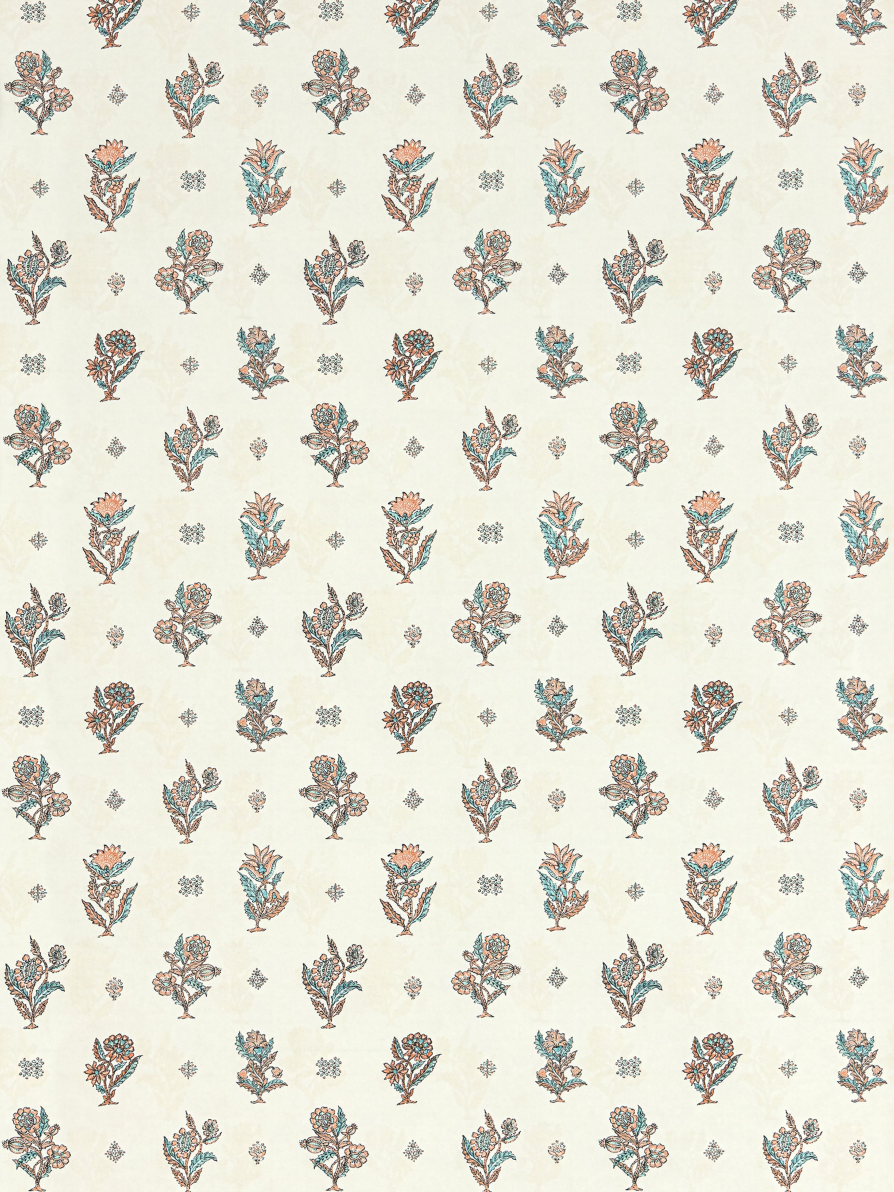 Calico wallpaper in peach aqua color - pattern number SC WP88612D0001 - by Scalamandre in the collection