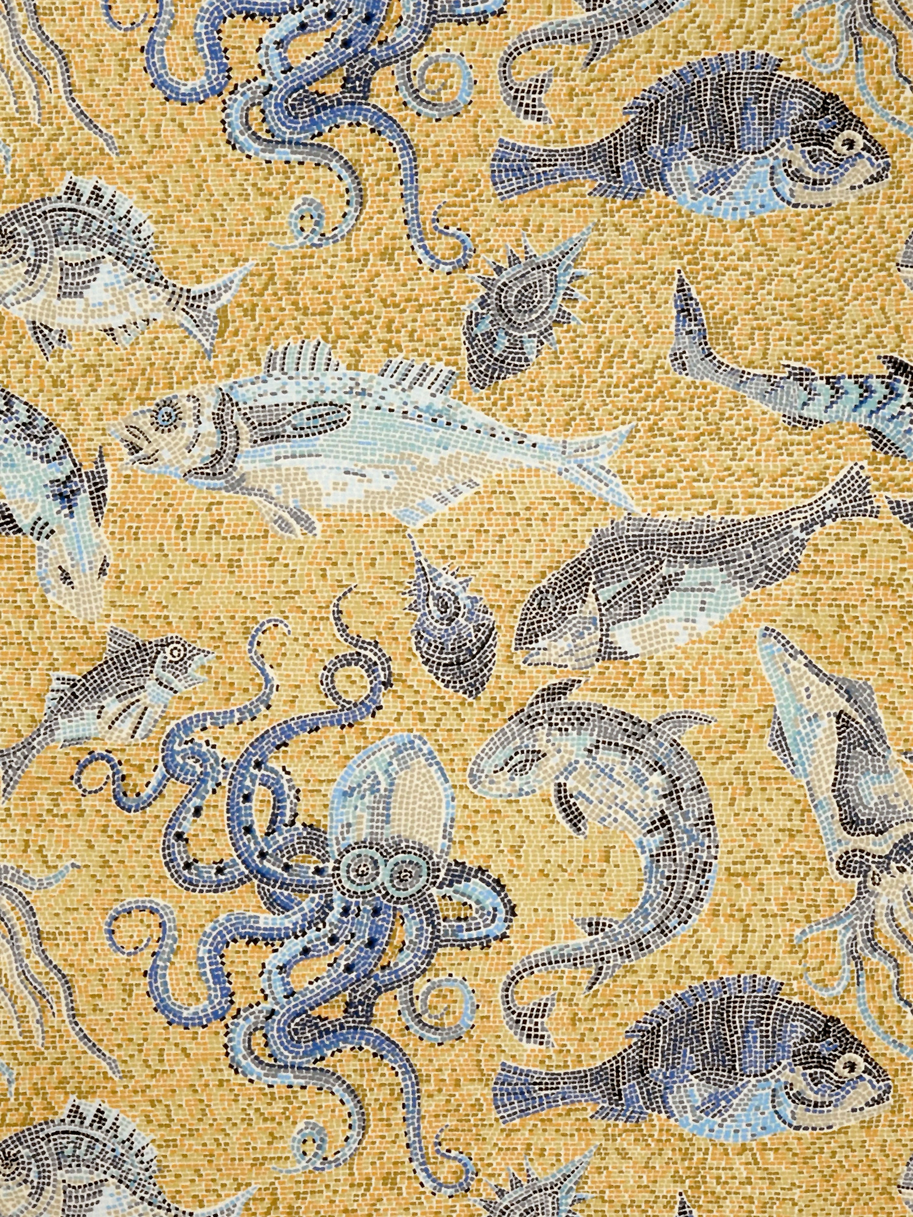Mikonos wallpaper in blue and yellow color - pattern number SC 0001WP81545 - by Scalamandre in the collection