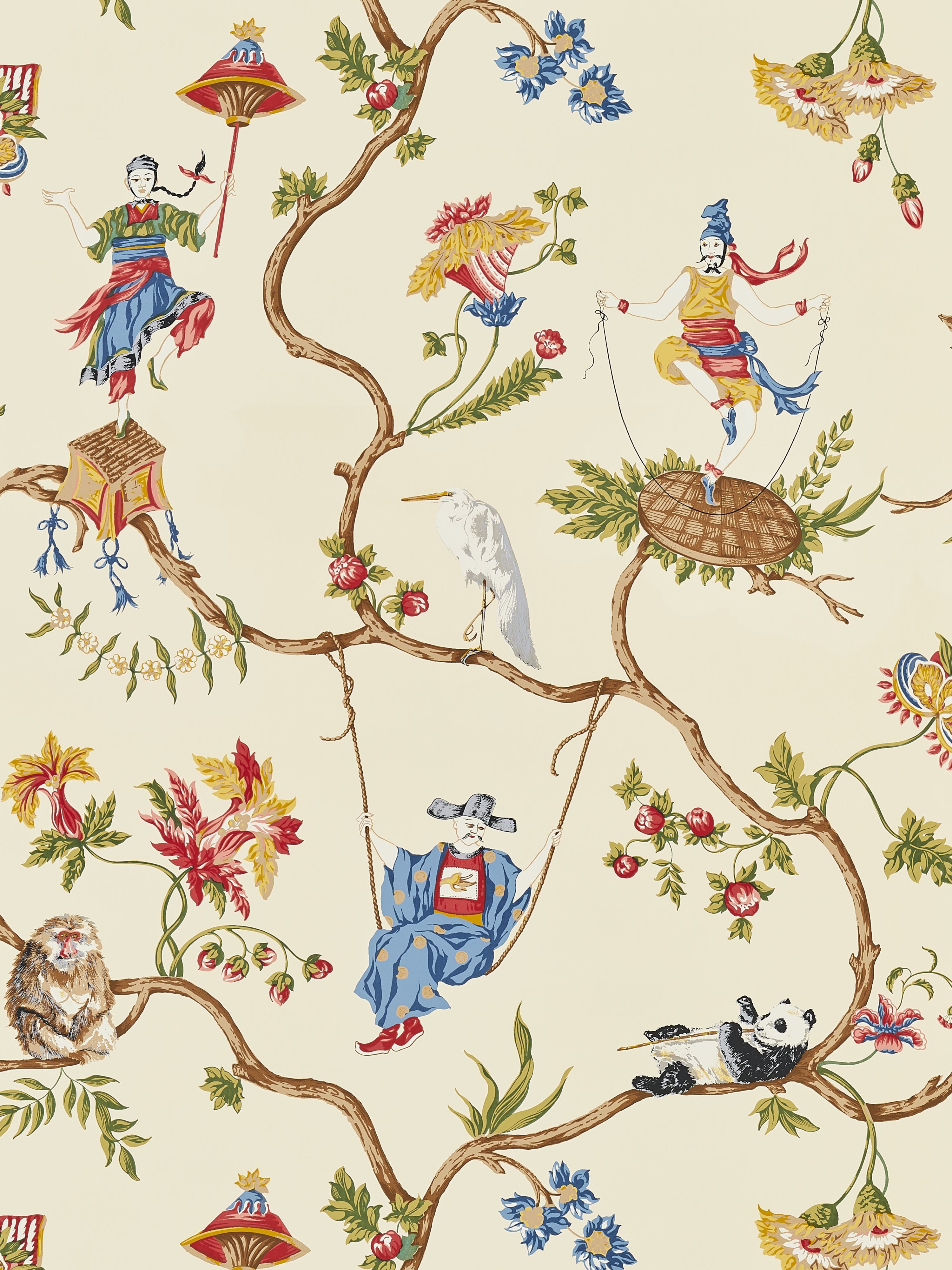 Ming Circus wallpaper in multi on beige color - pattern number SC 0001WP81605 - by Scalamandre in the collection