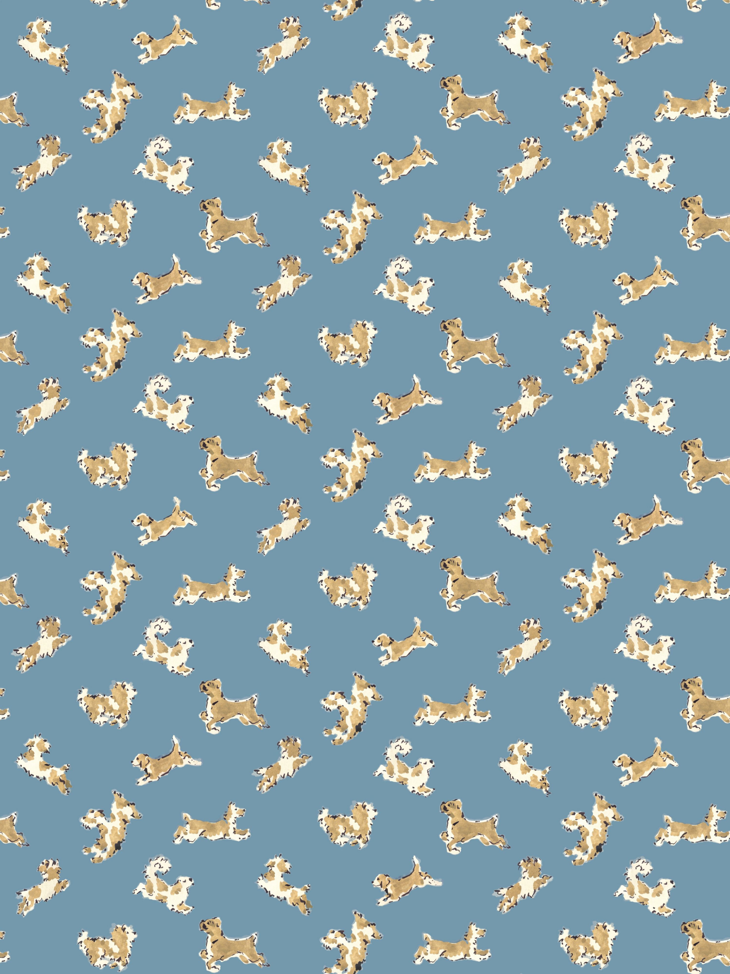 Fete De Chien wallpaper in denim and tan color - pattern number SC WP88183D0001 - by Scalamandre in the collection