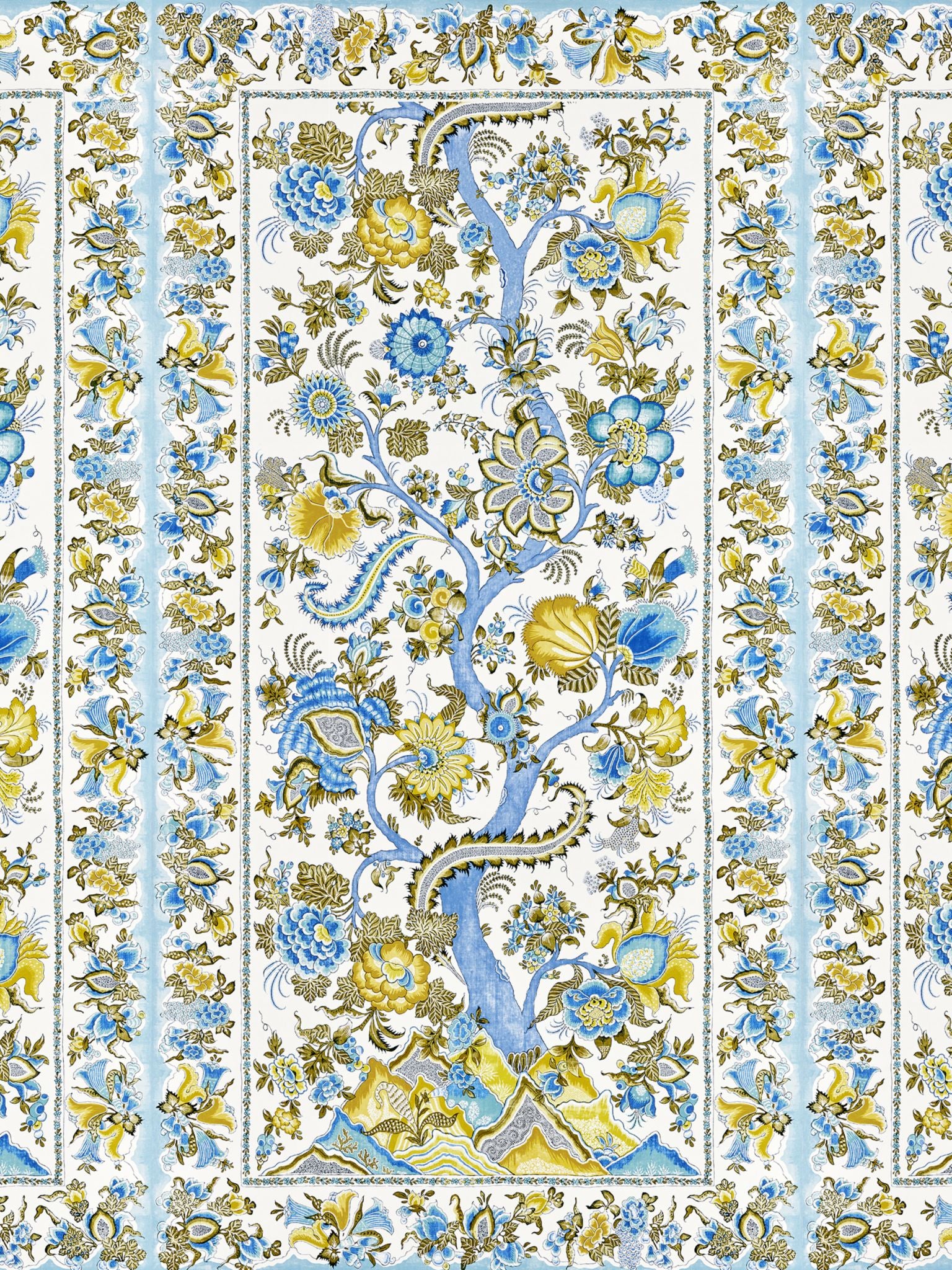 Metropolitan Palampore fabric in sky and sunlight mural color - pattern number SC 0001WP88567 - by Scalamandre in the collection