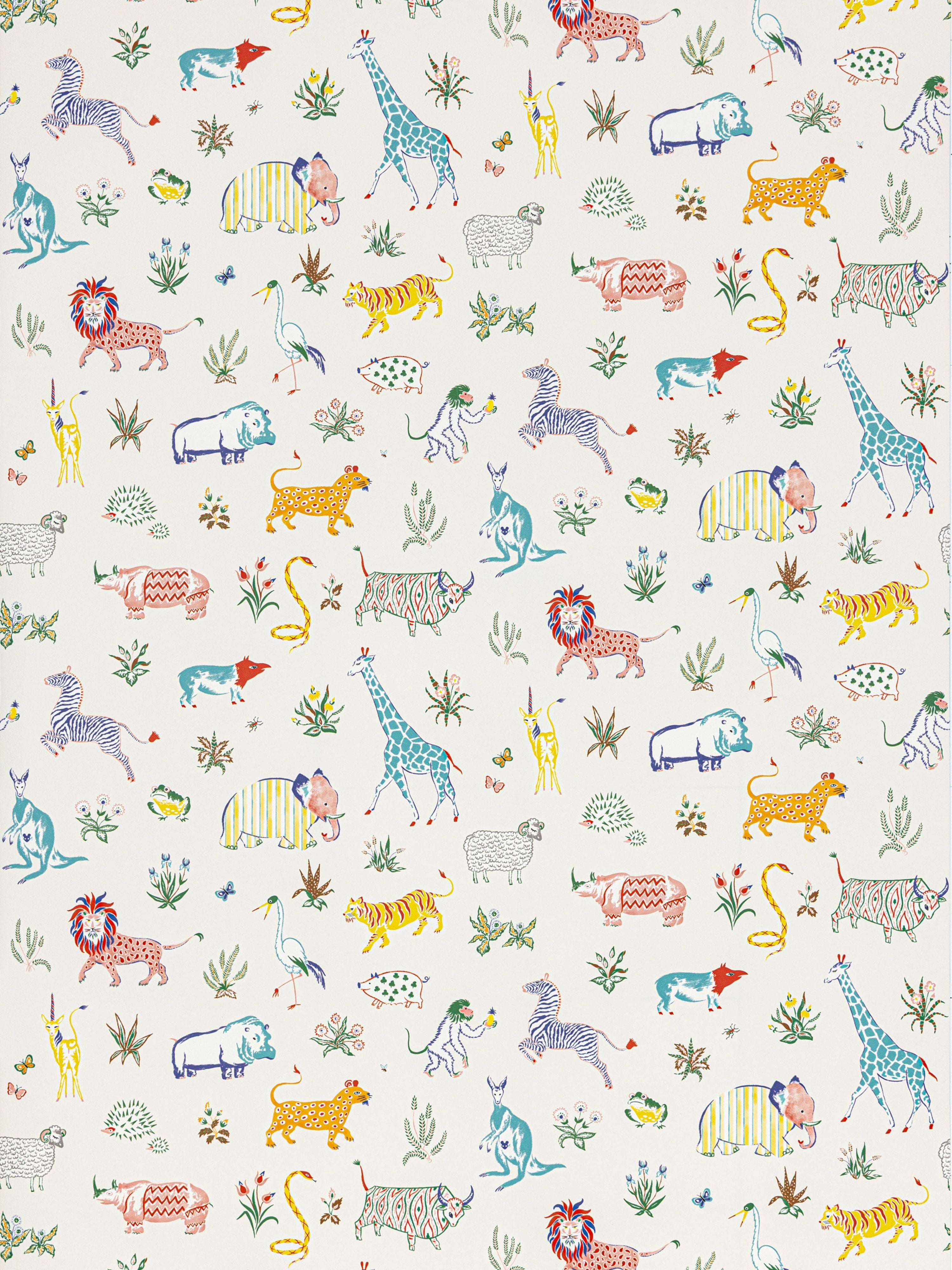 Zoo wallpaper in primary color - pattern number SC WP88609D0001 - by Scalamandre in the collection