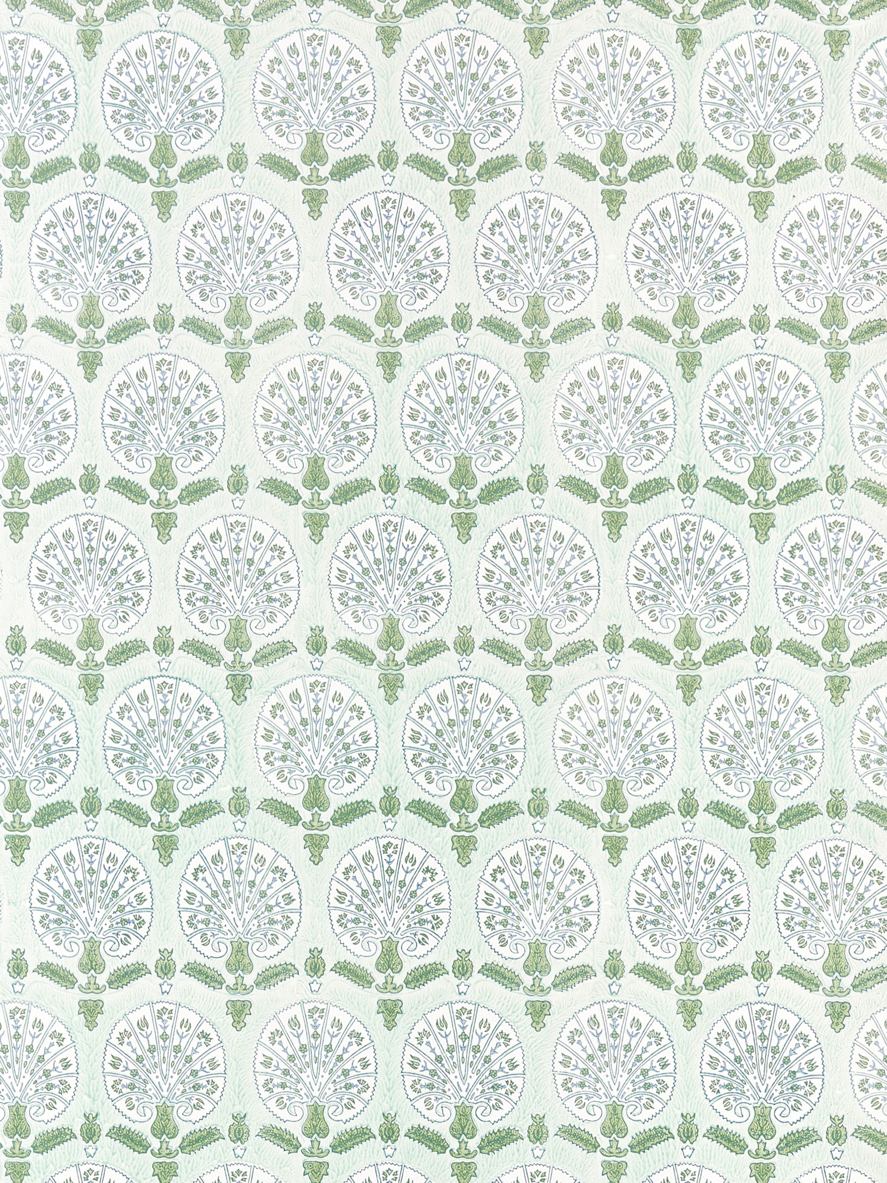Karanfil Block Print wallpaper in green tea color - pattern number SC 0003WP88560 - by Scalamandre in the collection