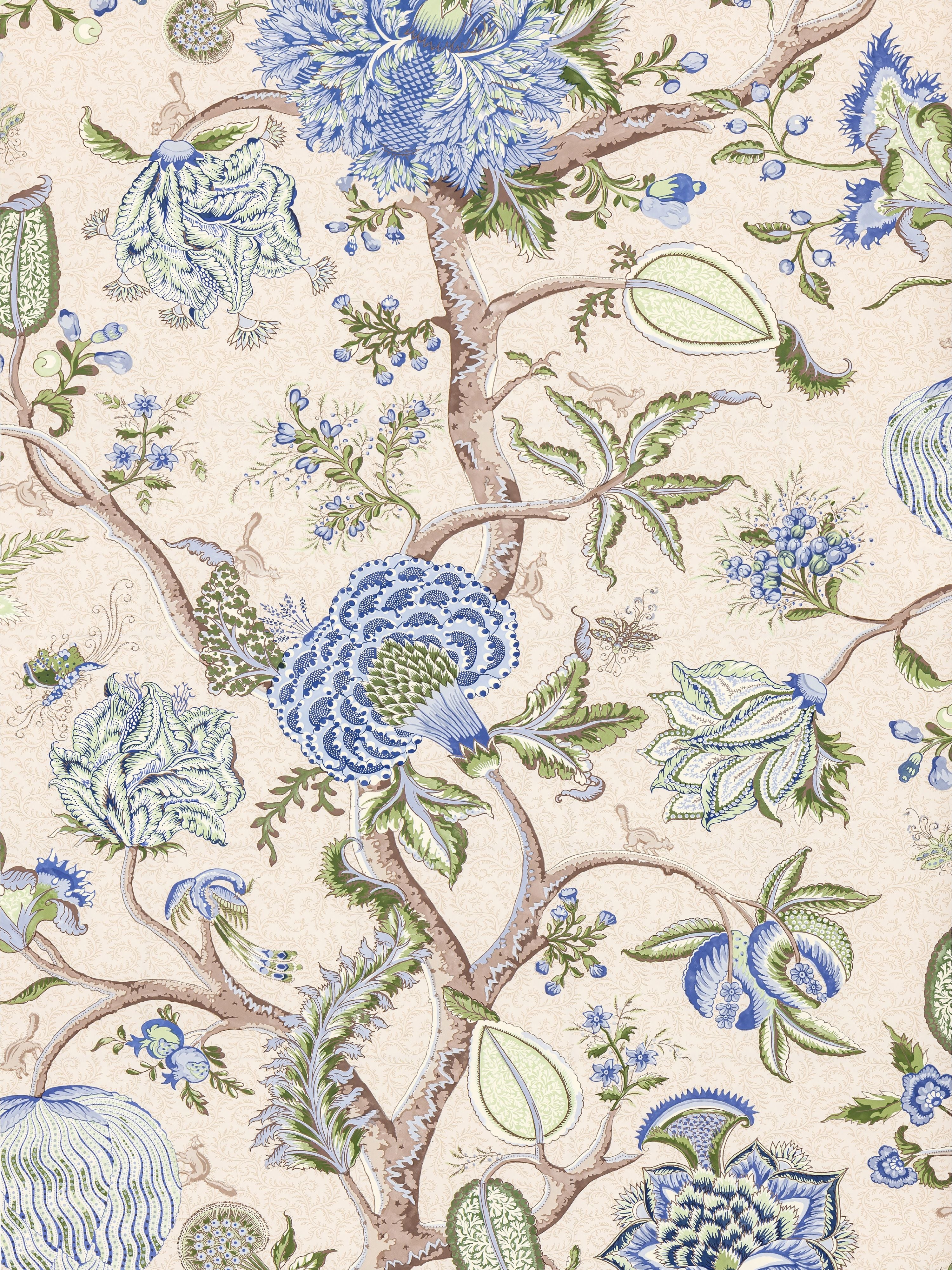 Pondicherry wallpaper in blue green on cream fern color - pattern number SC 0003WP88585 - by Scalamandre in the collection