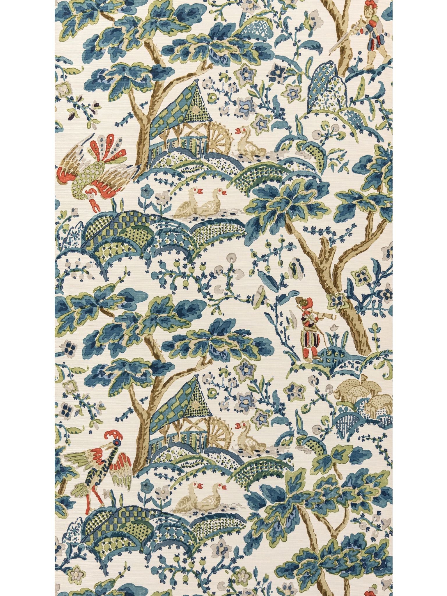 Kelmescott fabric in peacock on sand color - pattern number SC 0003WP88588 - by Scalamandre in the collection