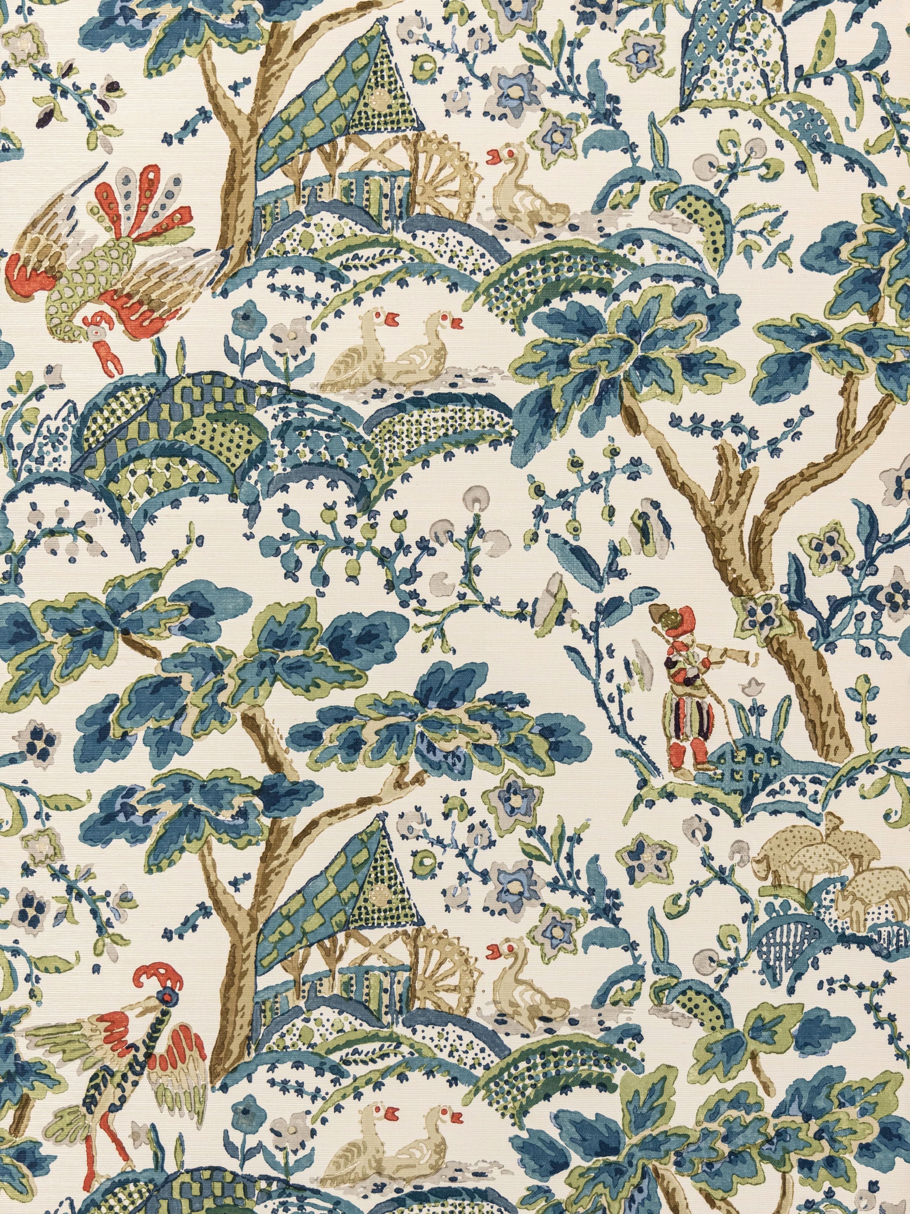 Kelmescott wallpaper in peacock on sand color - pattern number SC 0003WP88588 - by Scalamandre in the collection