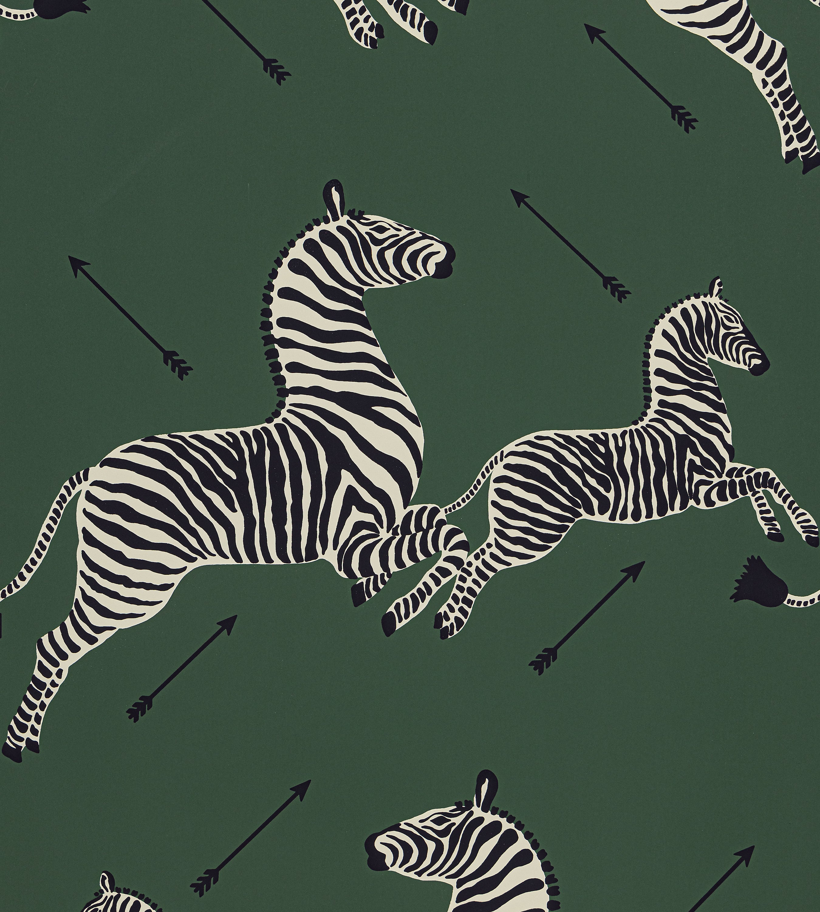 Zebras Wallpaper in serengeti green color - pattern number SC WP81388D0004 - by Scalamandre in the collection