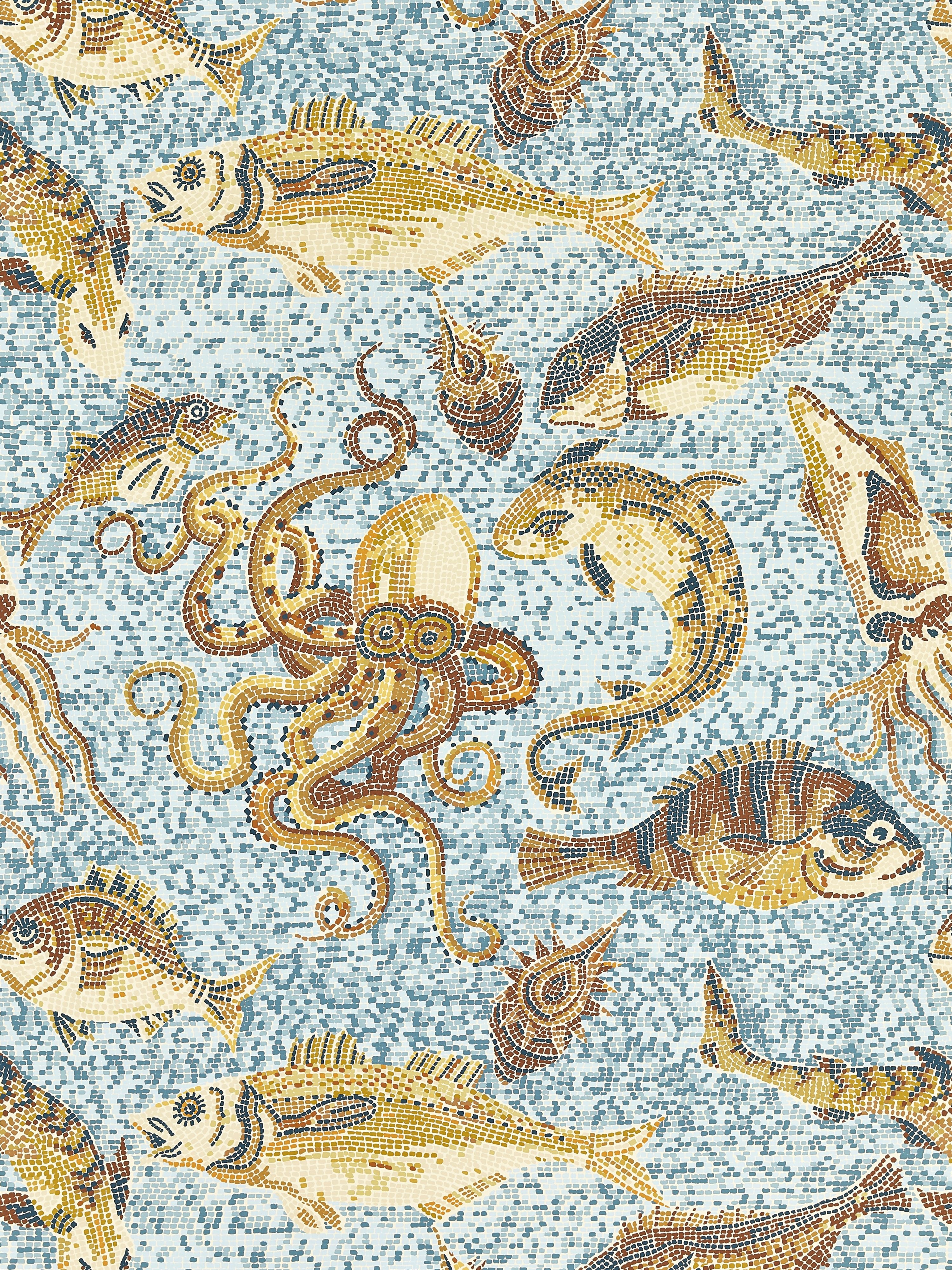 Mikonos wallpaper in ochres and aqua color - pattern number SC 0004WP81545 - by Scalamandre in the collection