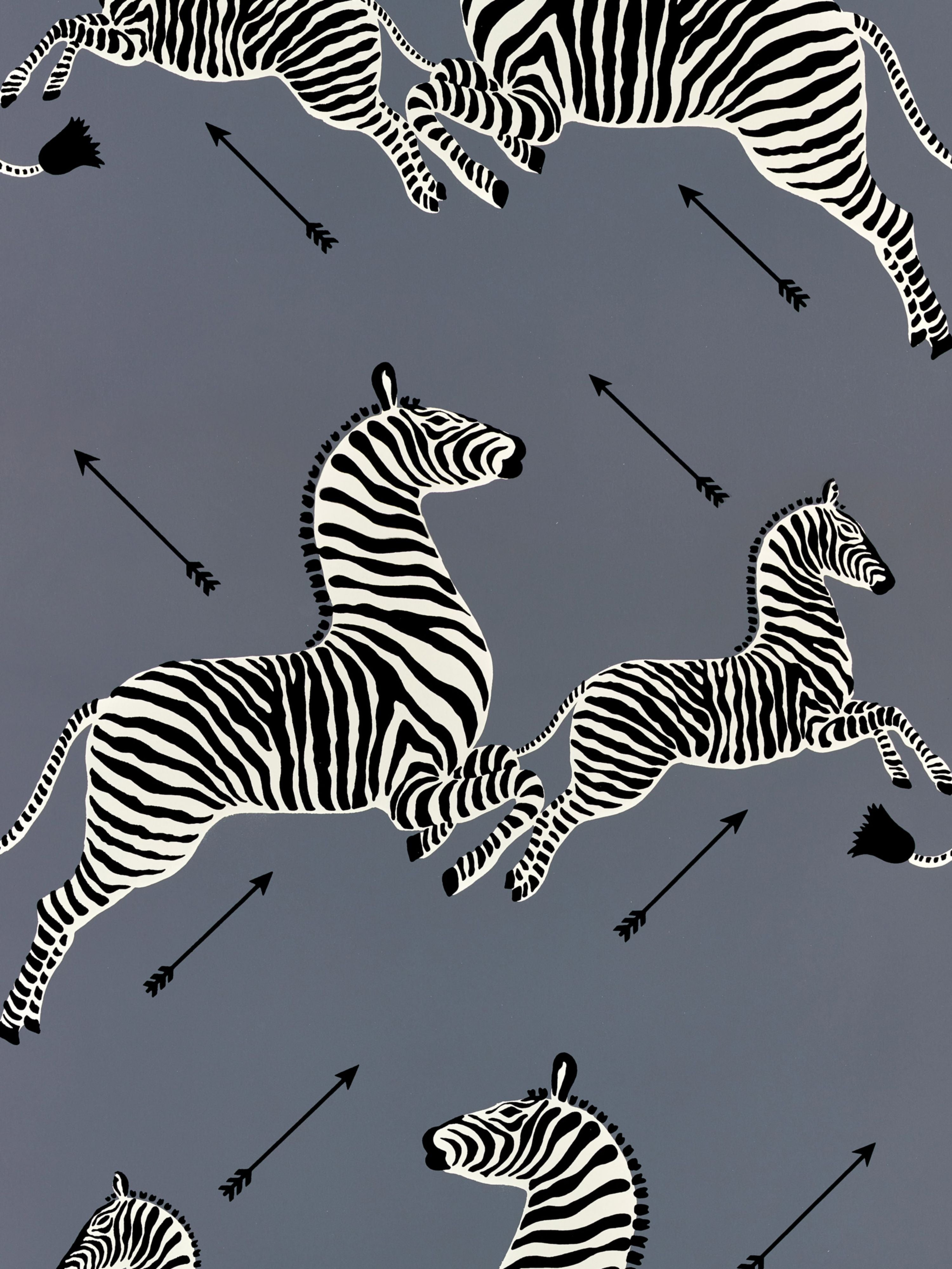 Zebras wallpaper in charcoal color - pattern number SC 0016WP81388M - by Scalamandre in the collection