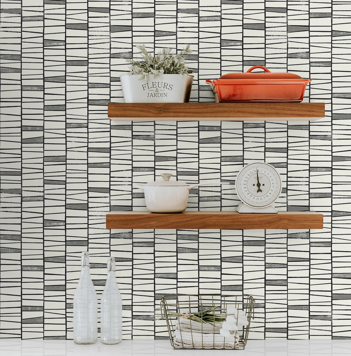 Organic Stripe Peel and Stick wallpaper in monochrome color - pattern number SG12500 - by NextWall in the Peel and Stick Wallpaper by Stacy Garcia Sojourn Collection 5 collection