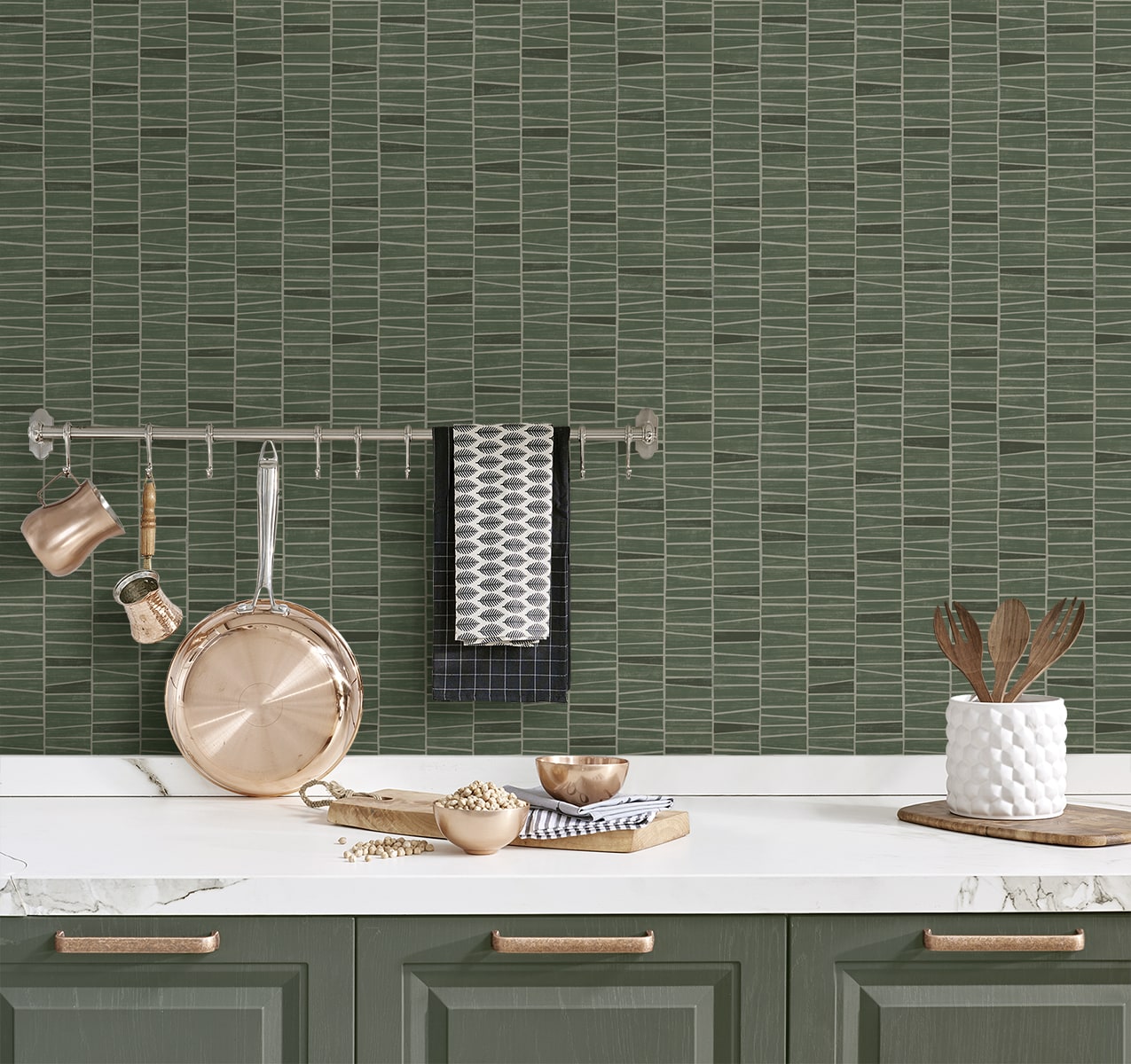 Organic Stripe Peel and Stick wallpaper in green color - pattern number SG12504 - by NextWall in the Peel and Stick Wallpaper by Stacy Garcia Sojourn Collection 5 collection