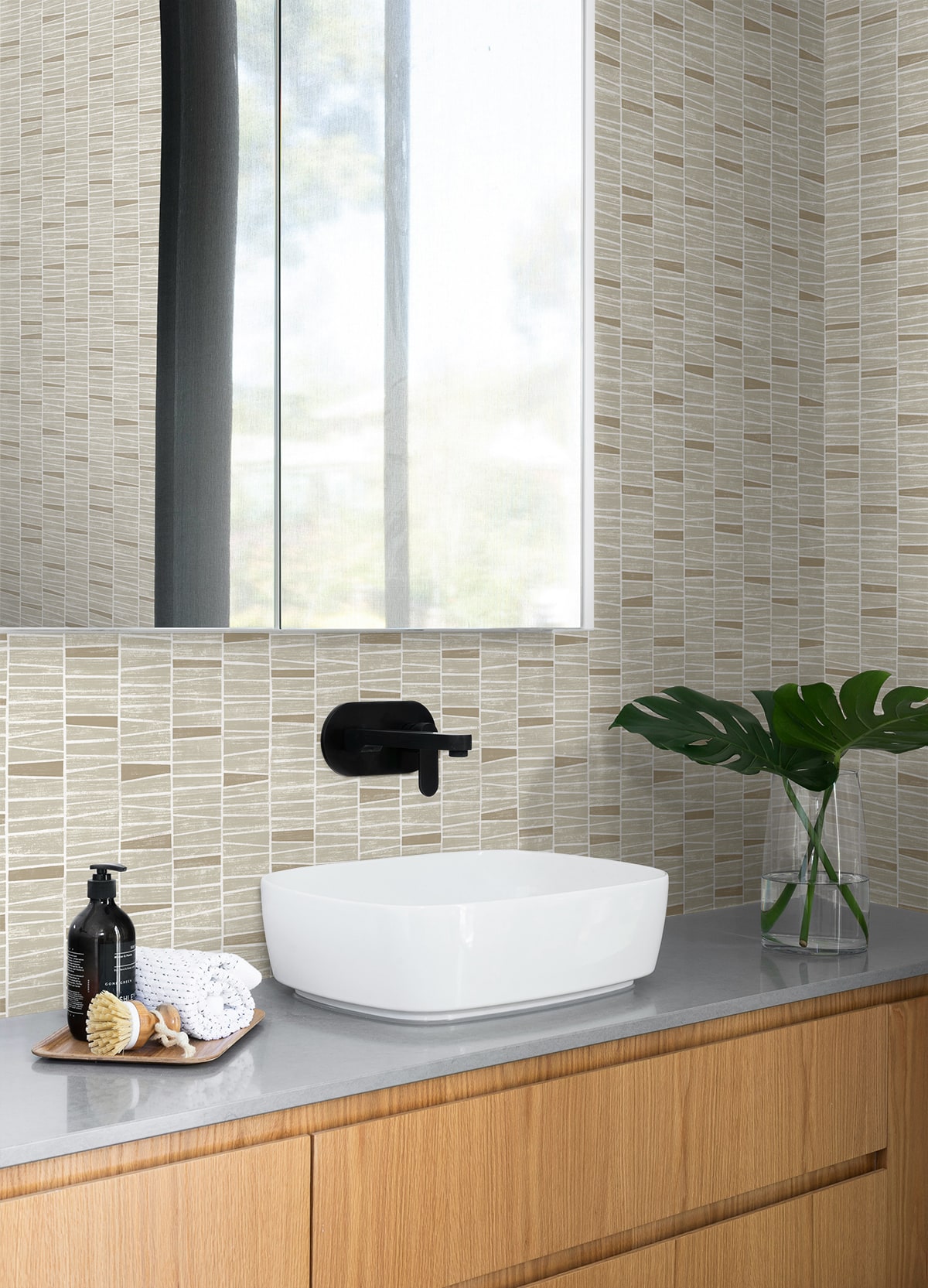 Organic Stripe Peel and Stick wallpaper in neutral color - pattern number SG12507 - by NextWall in the Peel and Stick Wallpaper by Stacy Garcia Sojourn Collection 5 collection