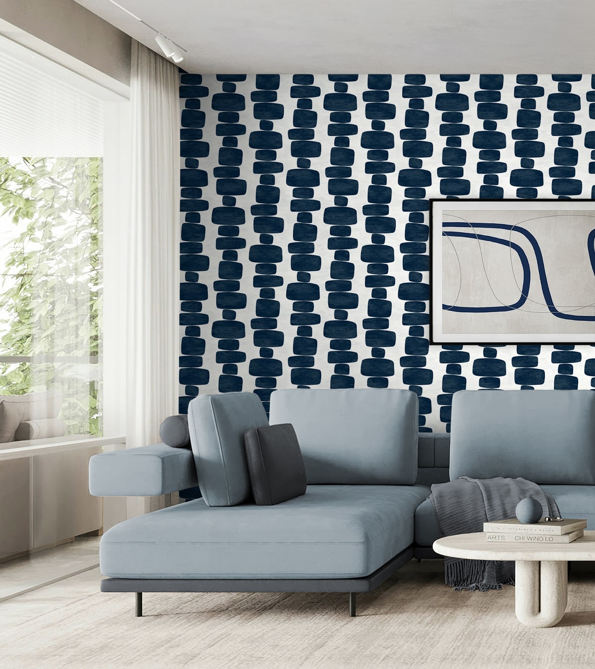 Stripe Block Peel and Stick wallpaper in blue color - pattern number SG12902 - by NextWall in the Peel and Stick Wallpaper by Stacy Garcia Sojourn Collection 5 collection