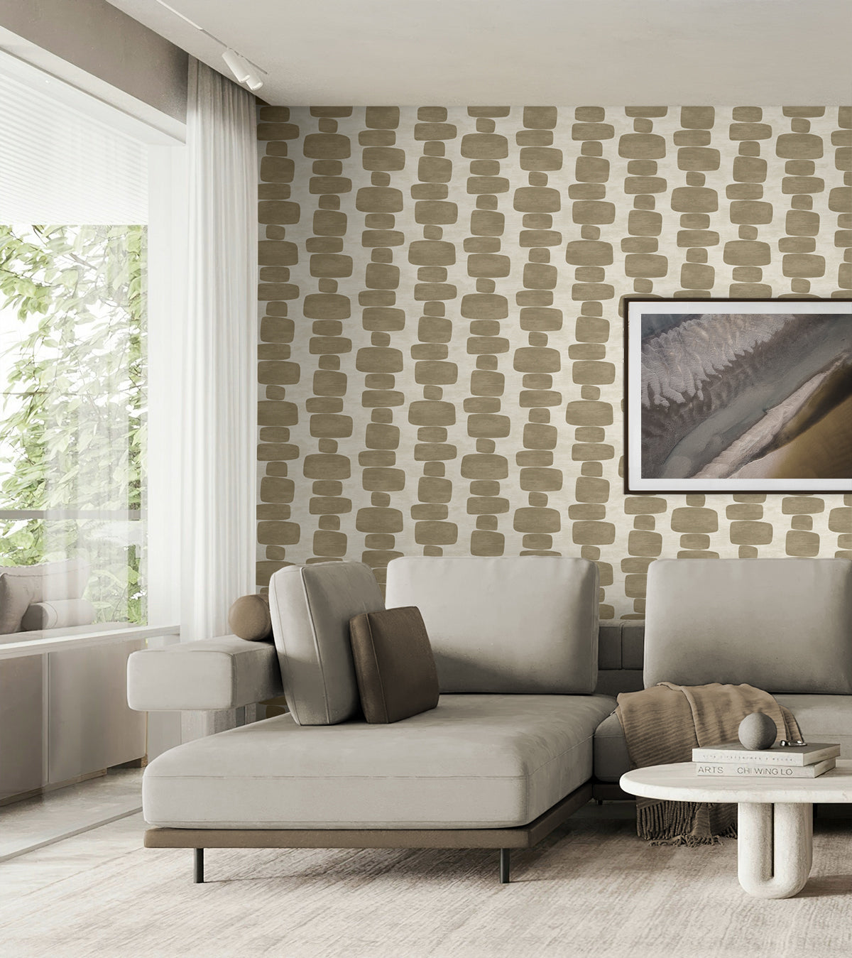Stripe Block Peel and Stick wallpaper in tan color - pattern number SG12907 - by NextWall in the Peel and Stick Wallpaper by Stacy Garcia Sojourn Collection 5 collection