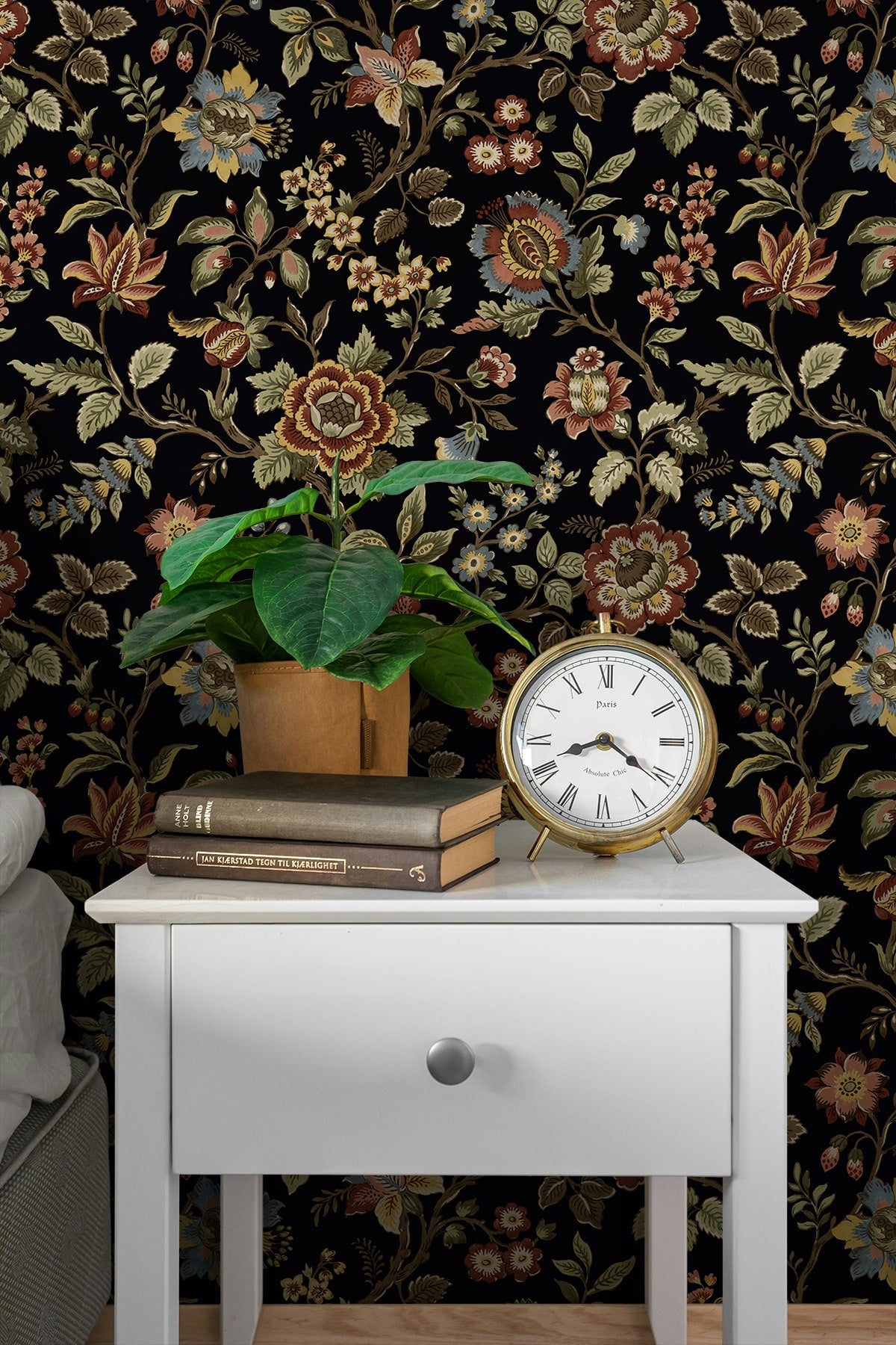 Jacobean Floral Trail Peel and Stick wallpaper in ebony color - pattern number SG13001 - by NextWall in the Peel and Stick Wallpaper by Stacy Garcia Sojourn Collection 6 collection