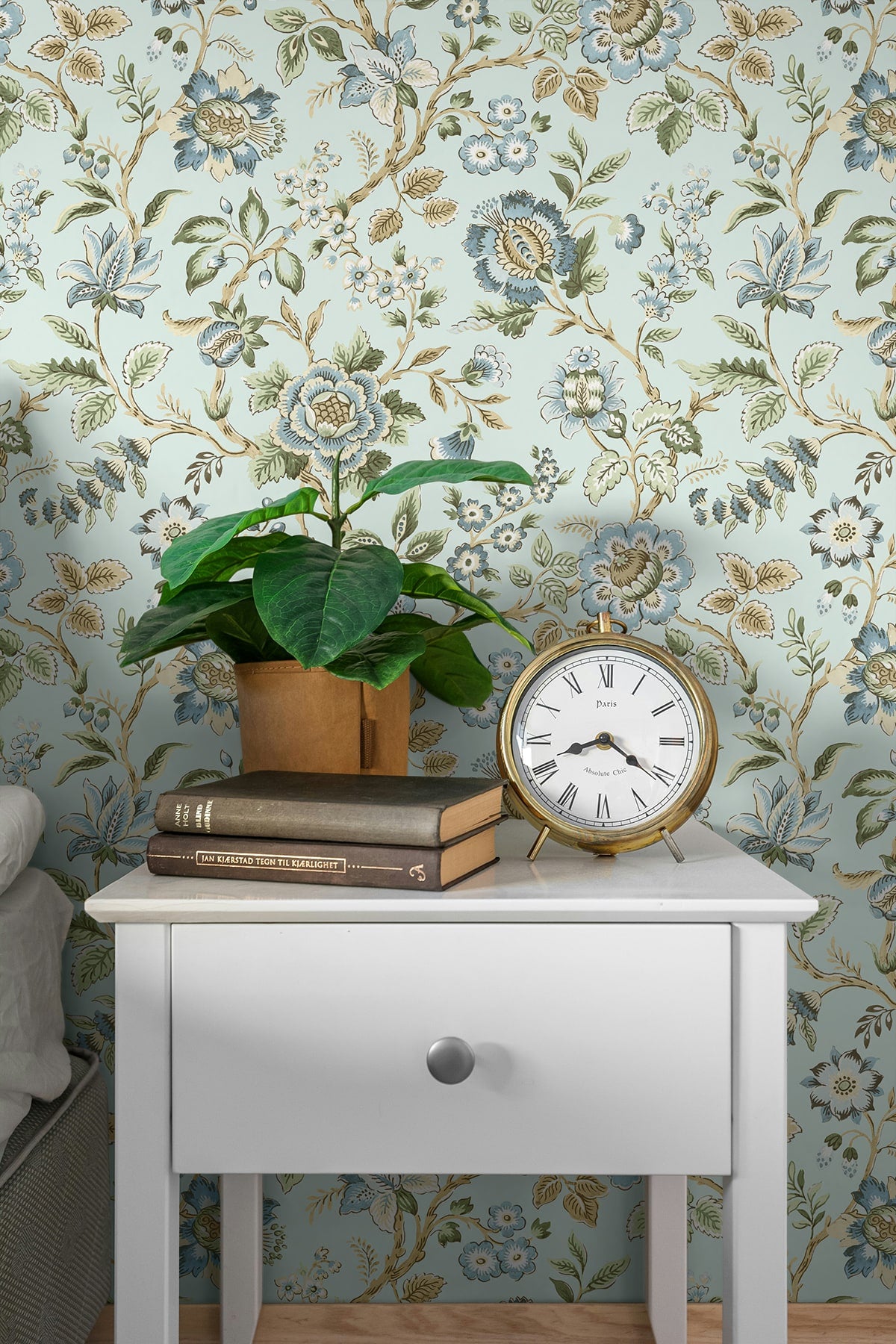 Jacobean Floral Trail Peel and Stick wallpaper in sea mist color - pattern number SG13004 - by NextWall in the Peel and Stick Wallpaper by Stacy Garcia Sojourn Collection 6 collection