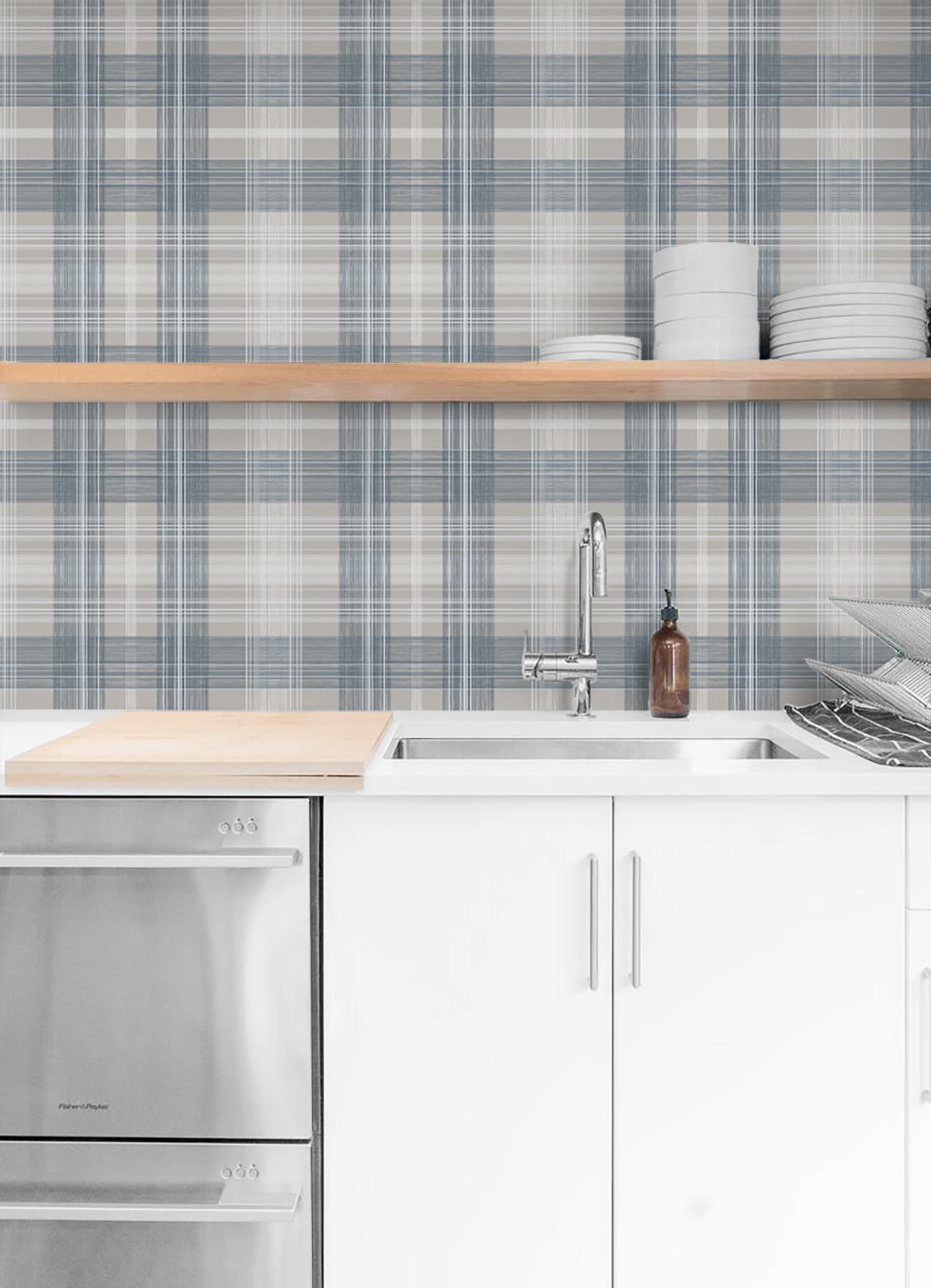 Crossroads Plaid Peel and Stick wallpaper in argos grey and blue color - pattern number SG13102 - by NextWall in the Peel and Stick Wallpaper by Stacy Garcia Sojourn Collection 6 collection