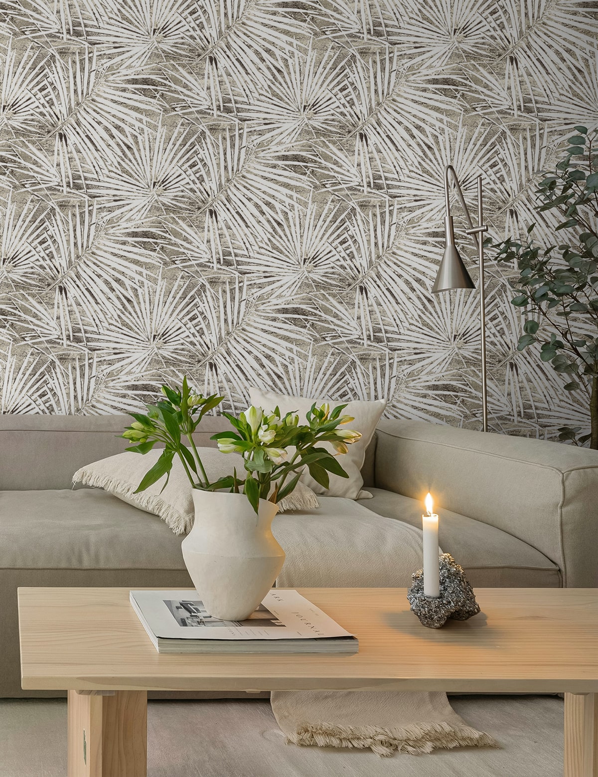 Fossil Palm Peel and Stick wallpaper in pavestone color - pattern number SG13408 - by NextWall in the Peel and Stick Wallpaper by Stacy Garcia Sojourn Collection 6 collection