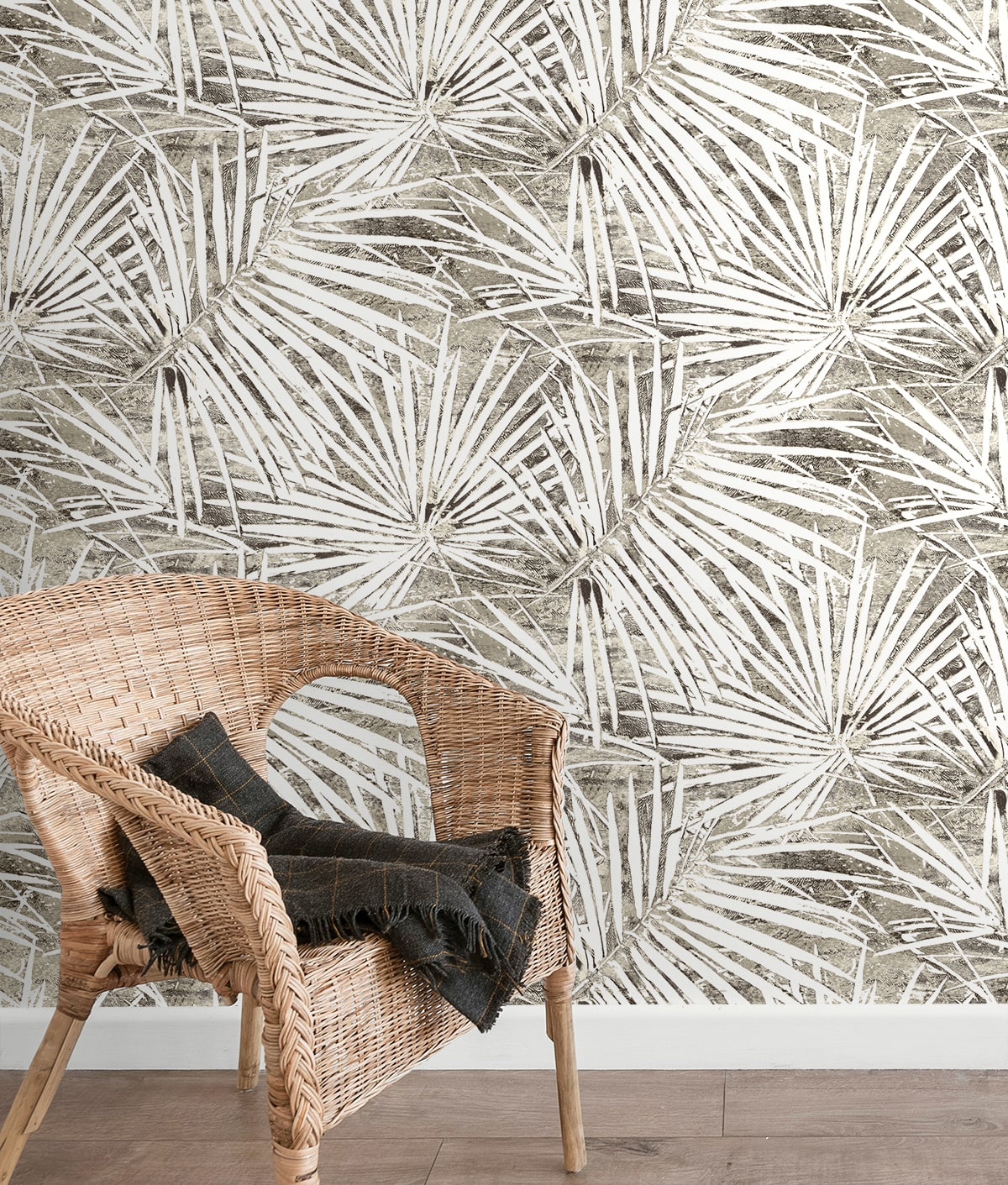 Fossil Palm Peel and Stick wallpaper in pavestone color - pattern number SG13408 - by NextWall in the Peel and Stick Wallpaper by Stacy Garcia Sojourn Collection 6 collection