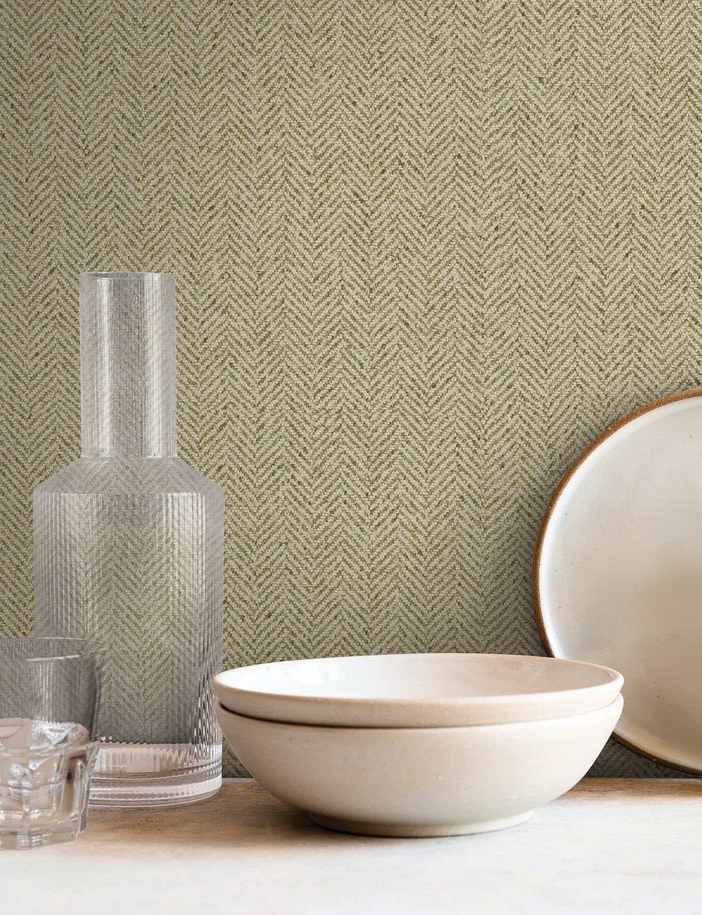 Tailored Chevron wallpaper in green color - pattern number SI26136 - by York in the Signature Textures Resource Library Third Edition collection