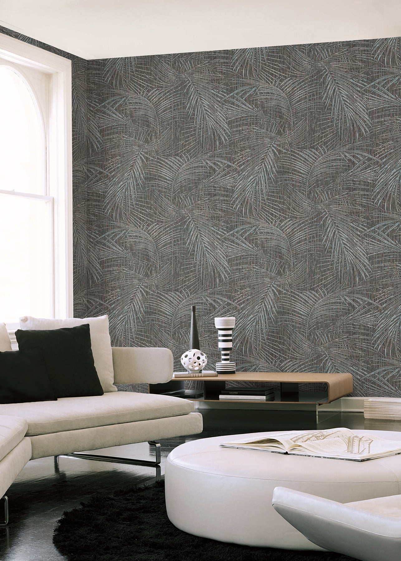 Della Palm wallpaper in blue multi color - pattern number SI50610 - by York in the Signature Textures Resource Library Third Edition collection