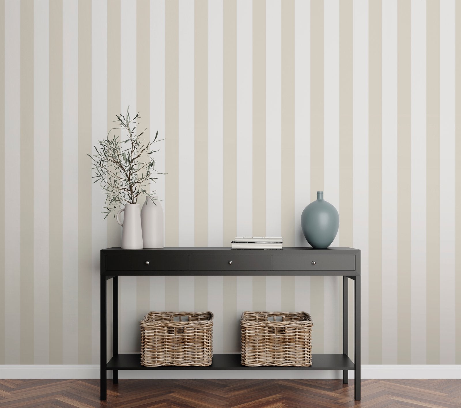 Medium Stripe Natural wallpaper in beige color - pattern number SS21232 - by Galerie in the Style Sisters collection