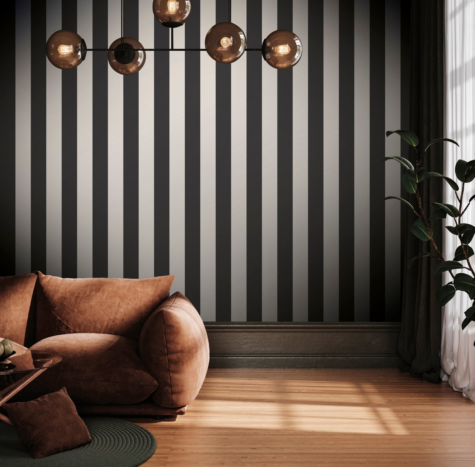Medium Stripe Black wallpaper in black color - pattern number SS21233 - by Galerie in the Style Sisters collection