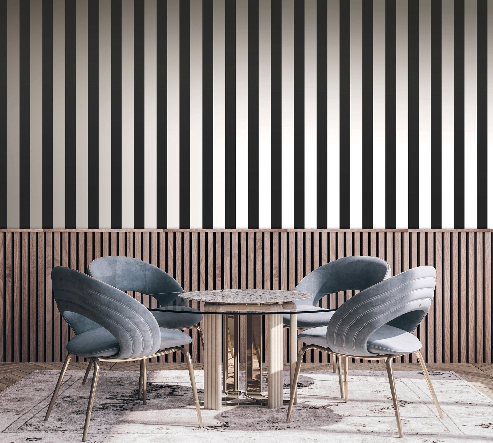 Flock Stripe Black wallpaper in black color - pattern number SS21239 - by Galerie in the Style Sisters collection