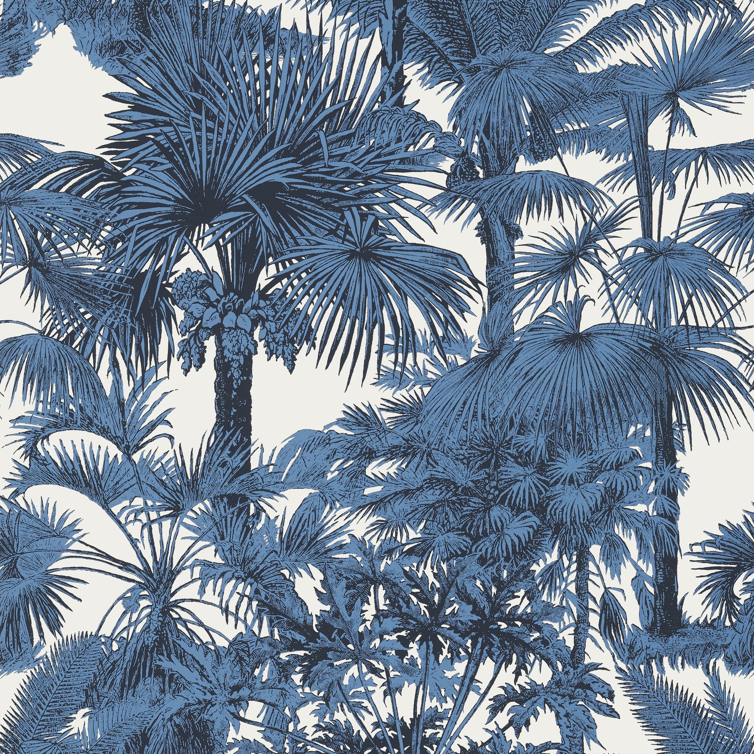 Palm Botanical fabric in navy color - pattern number T10100 - by Thibaut in the Tropics collection