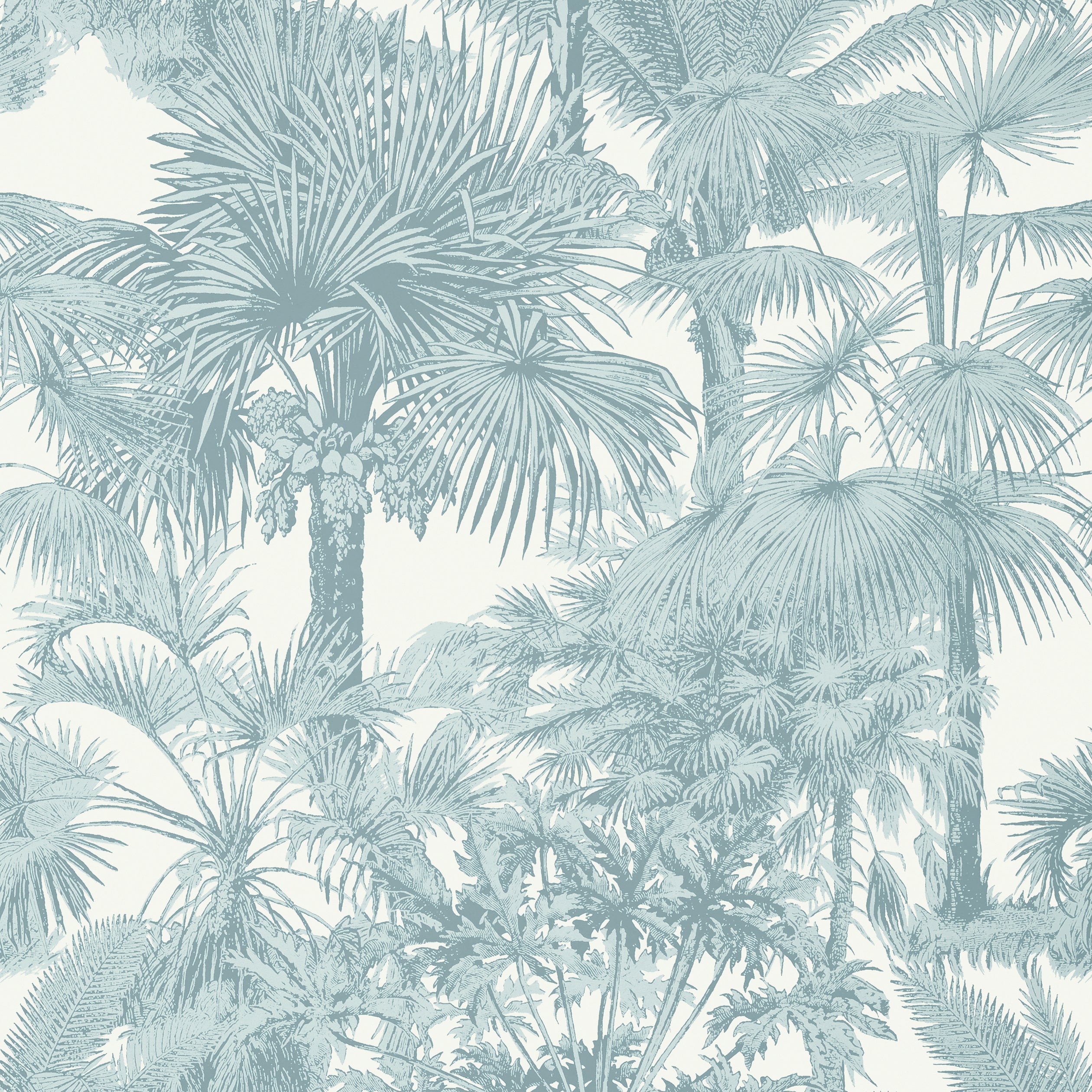Palm Botanical fabric in spa blue color - pattern number T10104 - by Thibaut in the Tropics collection