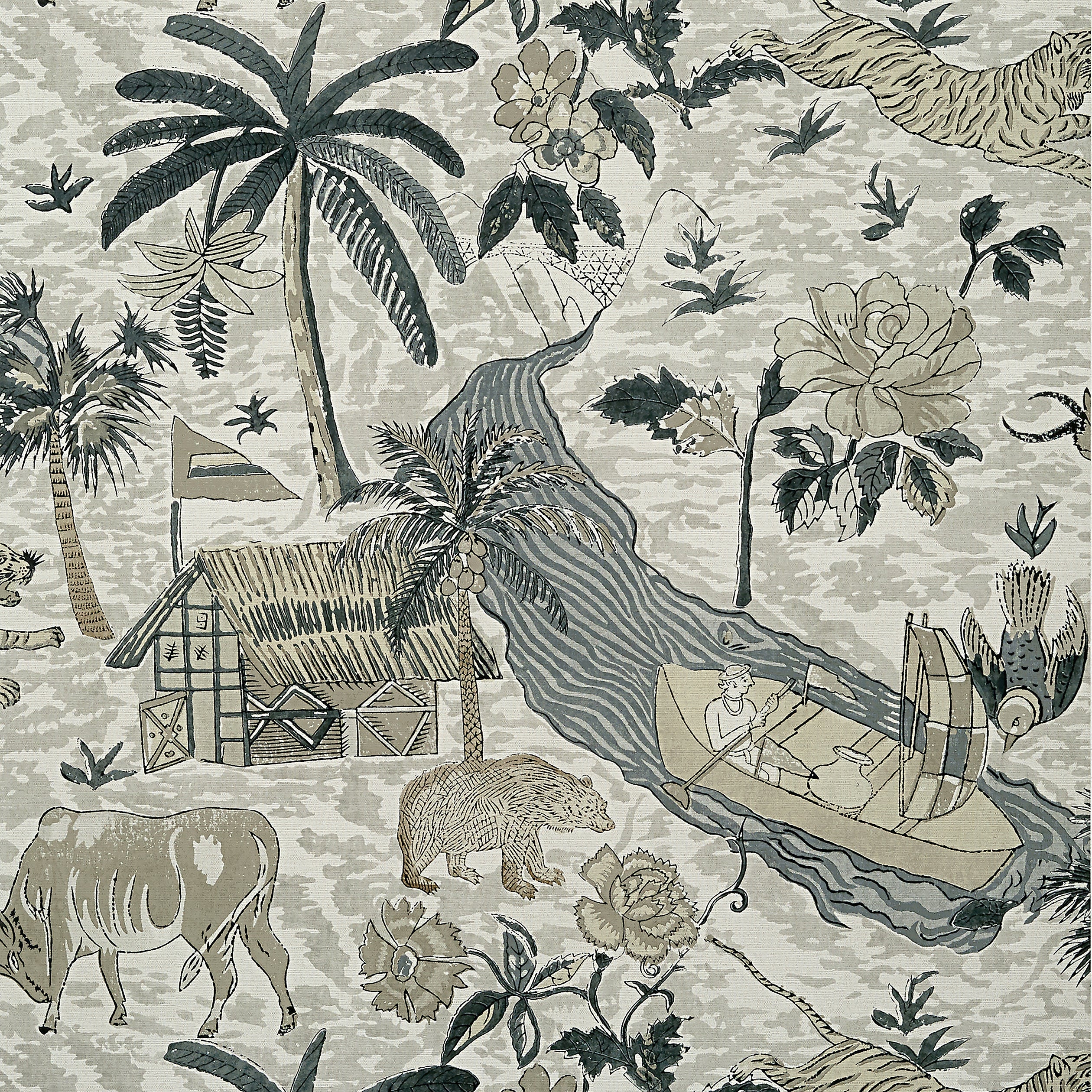 Tiger Reserve fabric in grey color - pattern number T10232 - by Thibaut in the Colony collection