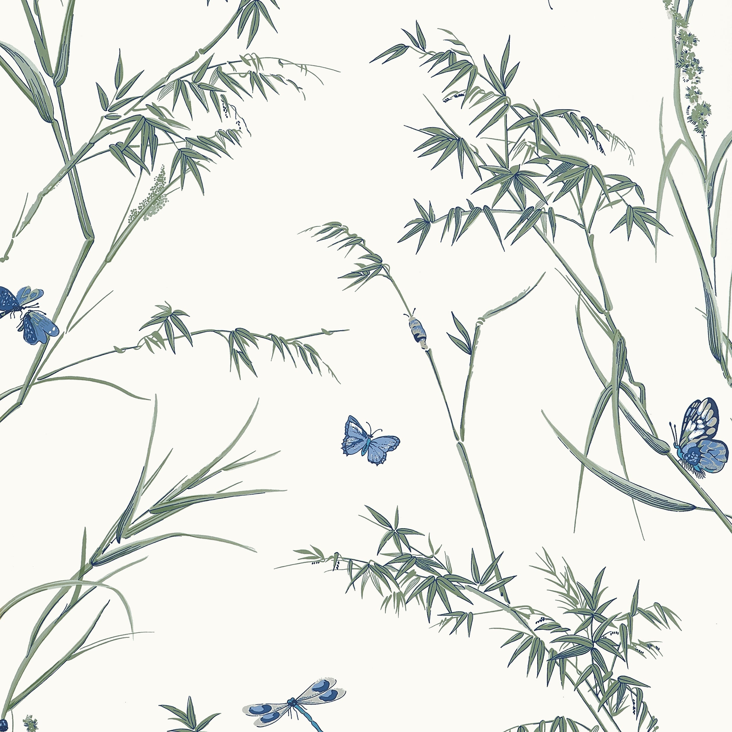 Virginia wallpaper in blue and green color - pattern number T10528 - by Thibaut in the Boxwood collection