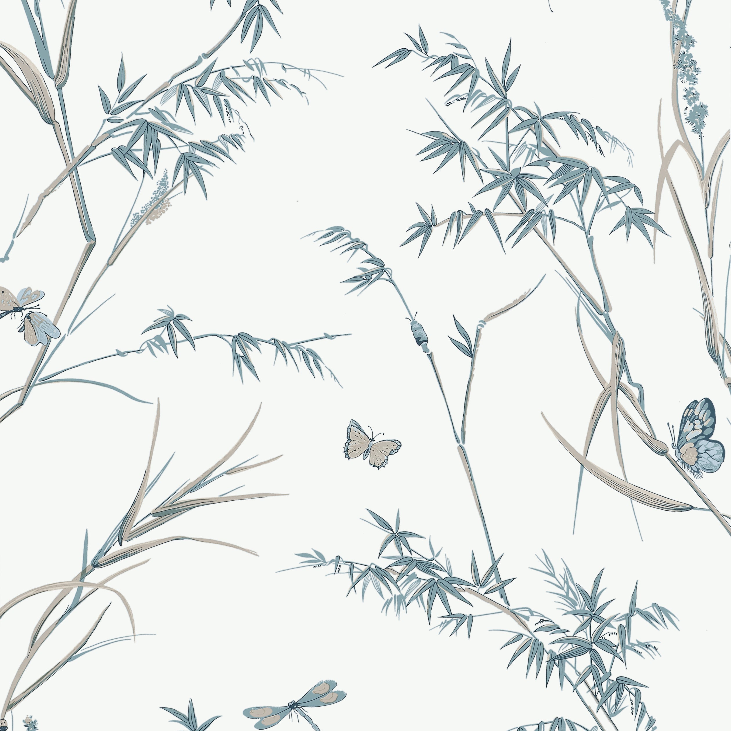 Virginia wallpaper in cream and aqua color - pattern number T10529 - by Thibaut in the Boxwood collection