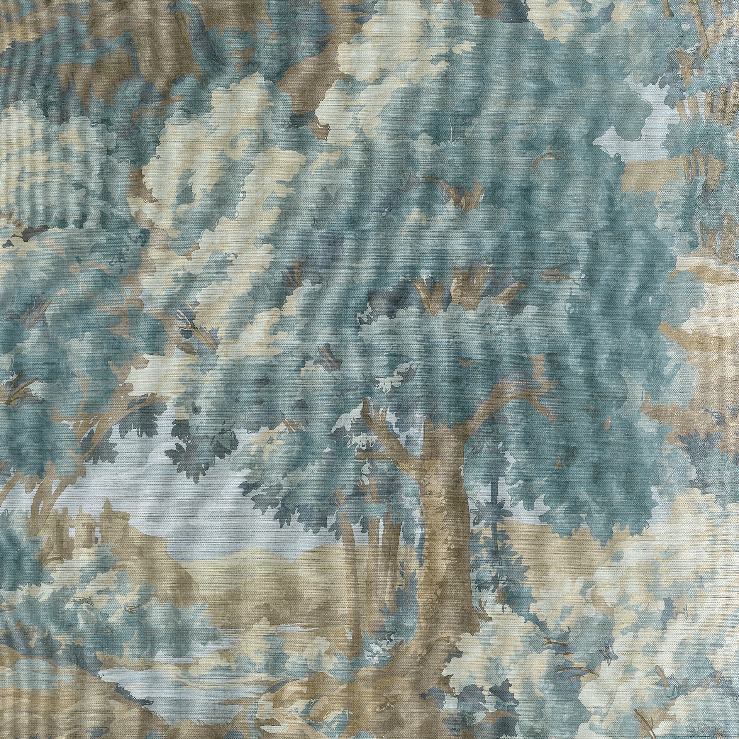 Woodland Clearing wallpaper in spa blue color - pattern number T10547 - by Thibaut in the Boxwood collection
