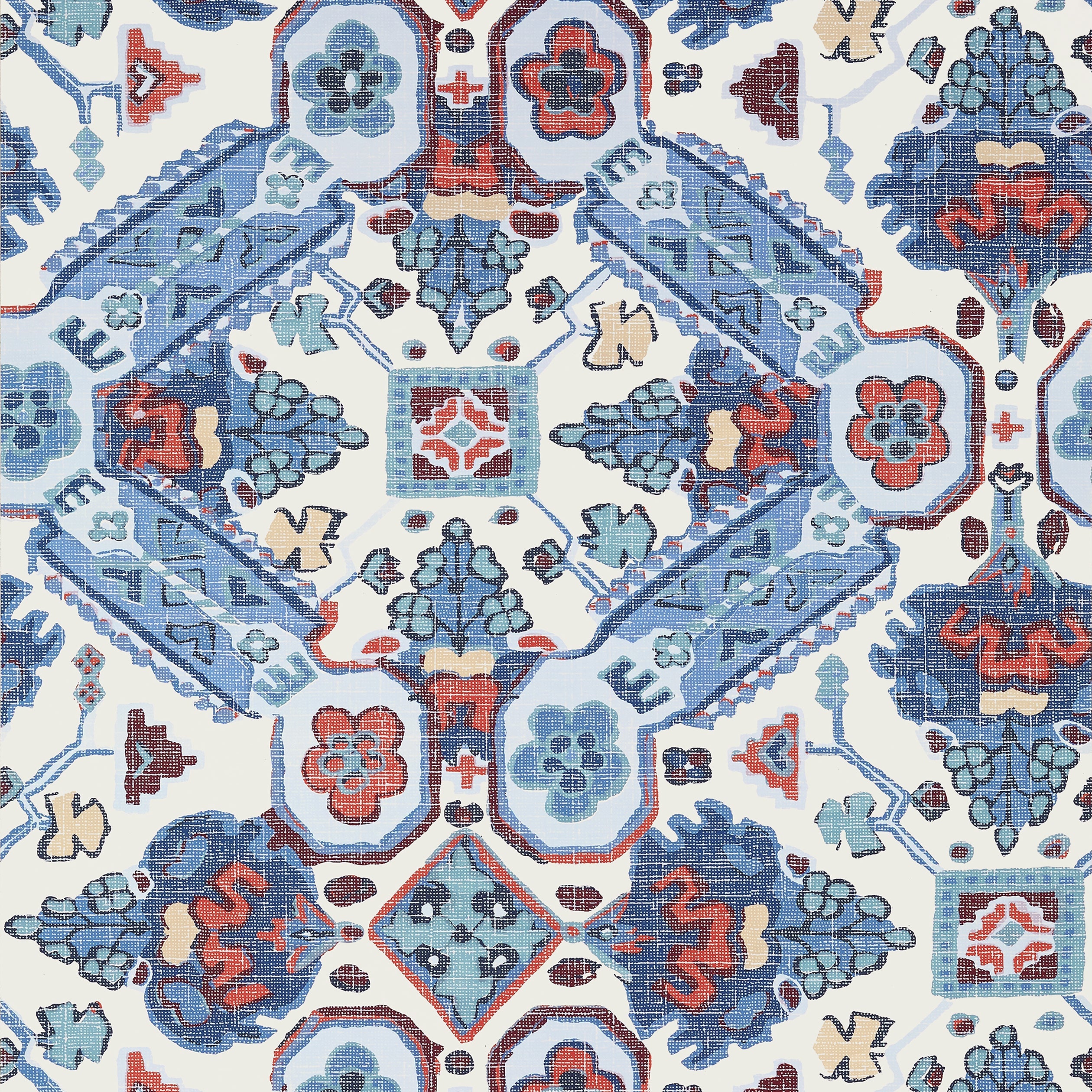 Persian Carpet fabric in blue and white color - pattern number T10824 - by Thibaut in the Heritage by Thibaut collection