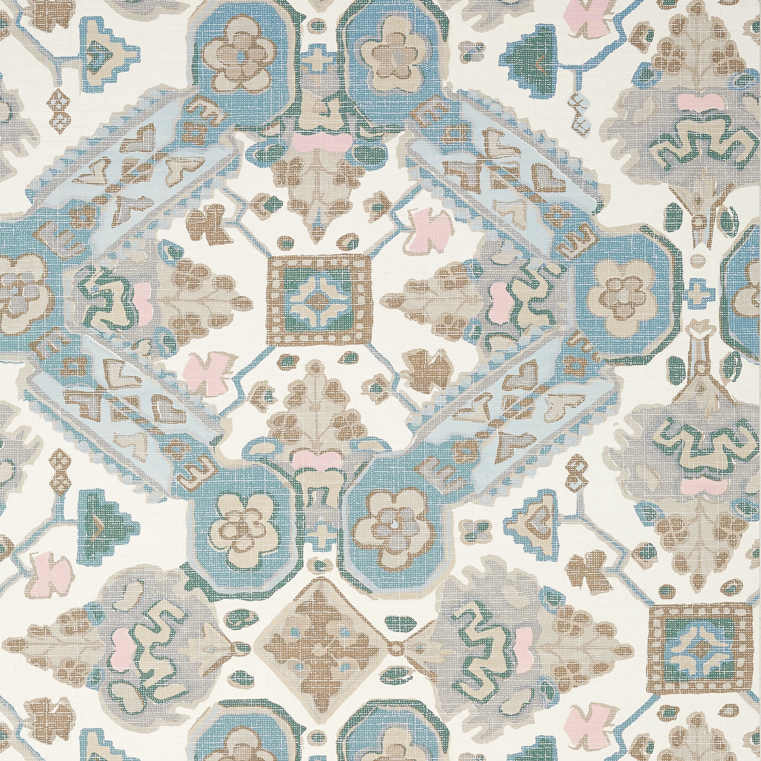Persian Carpet fabric in spa blue color - pattern number T10825 - by Thibaut in the Heritage by Thibaut collection