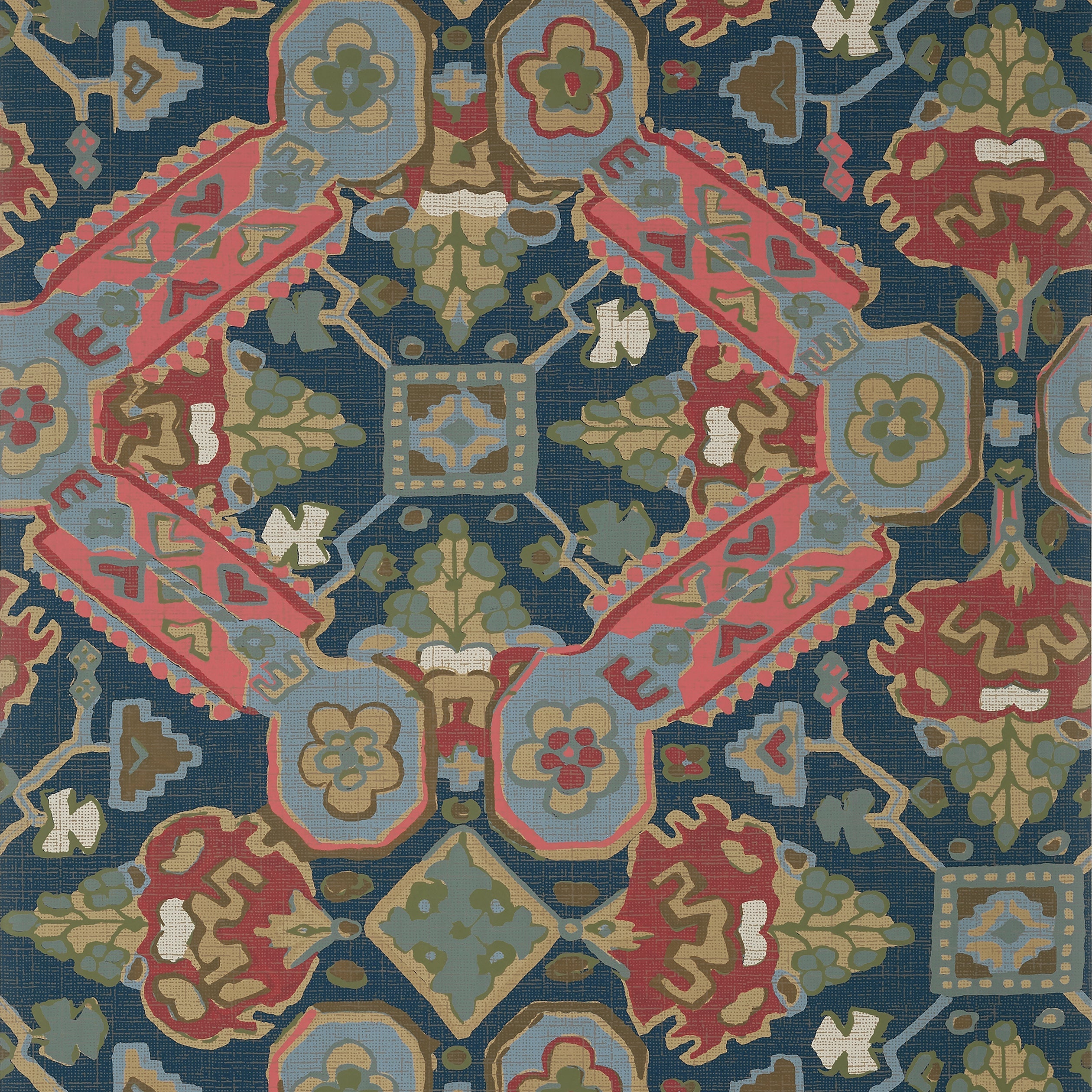 Persian Carpet fabric in navy color - pattern number T10829 - by Thibaut in the Heritage by Thibaut collection