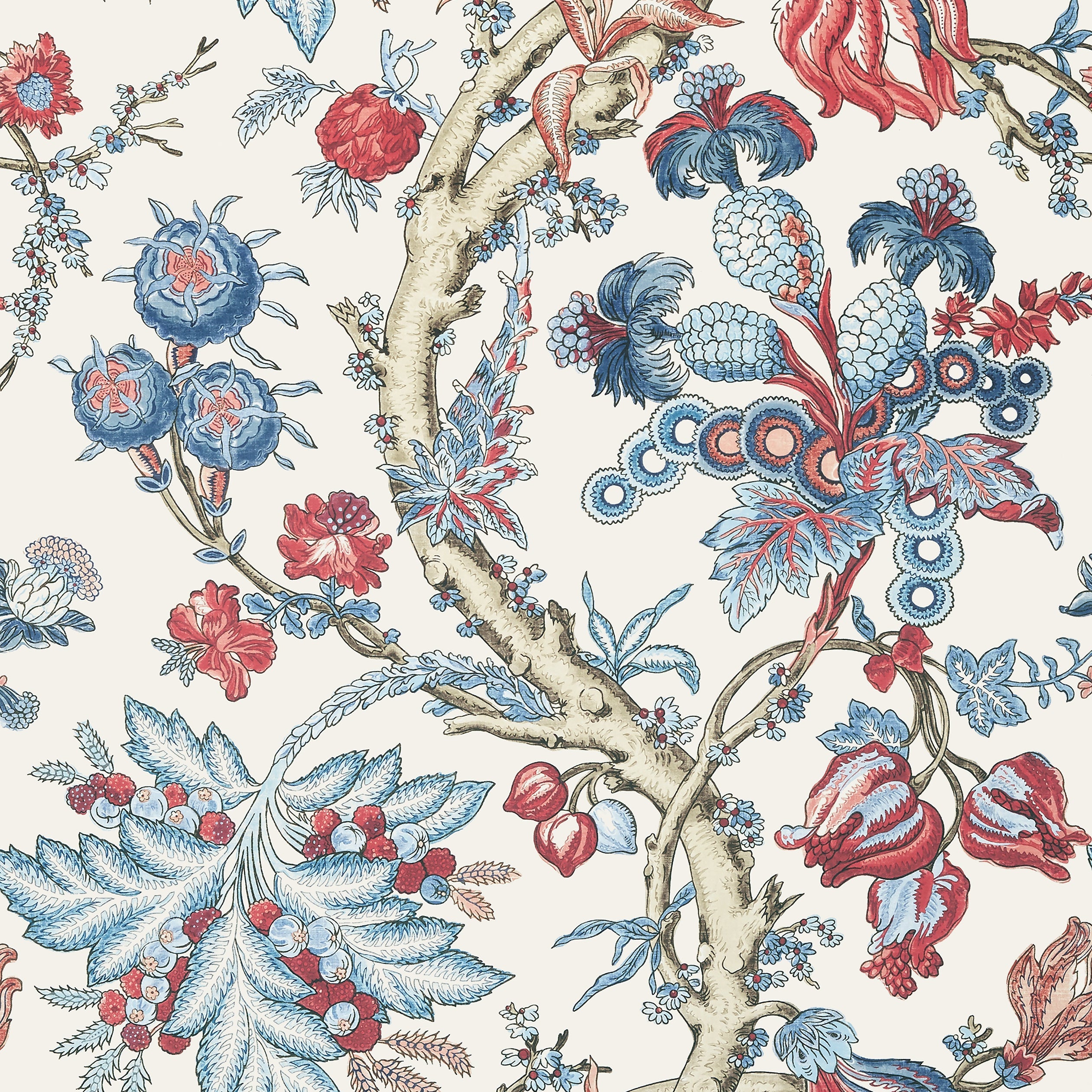 Chatelain wallpaper in blue and red color - pattern number T10845 - by Thibaut in the Heritage by Thibaut collection