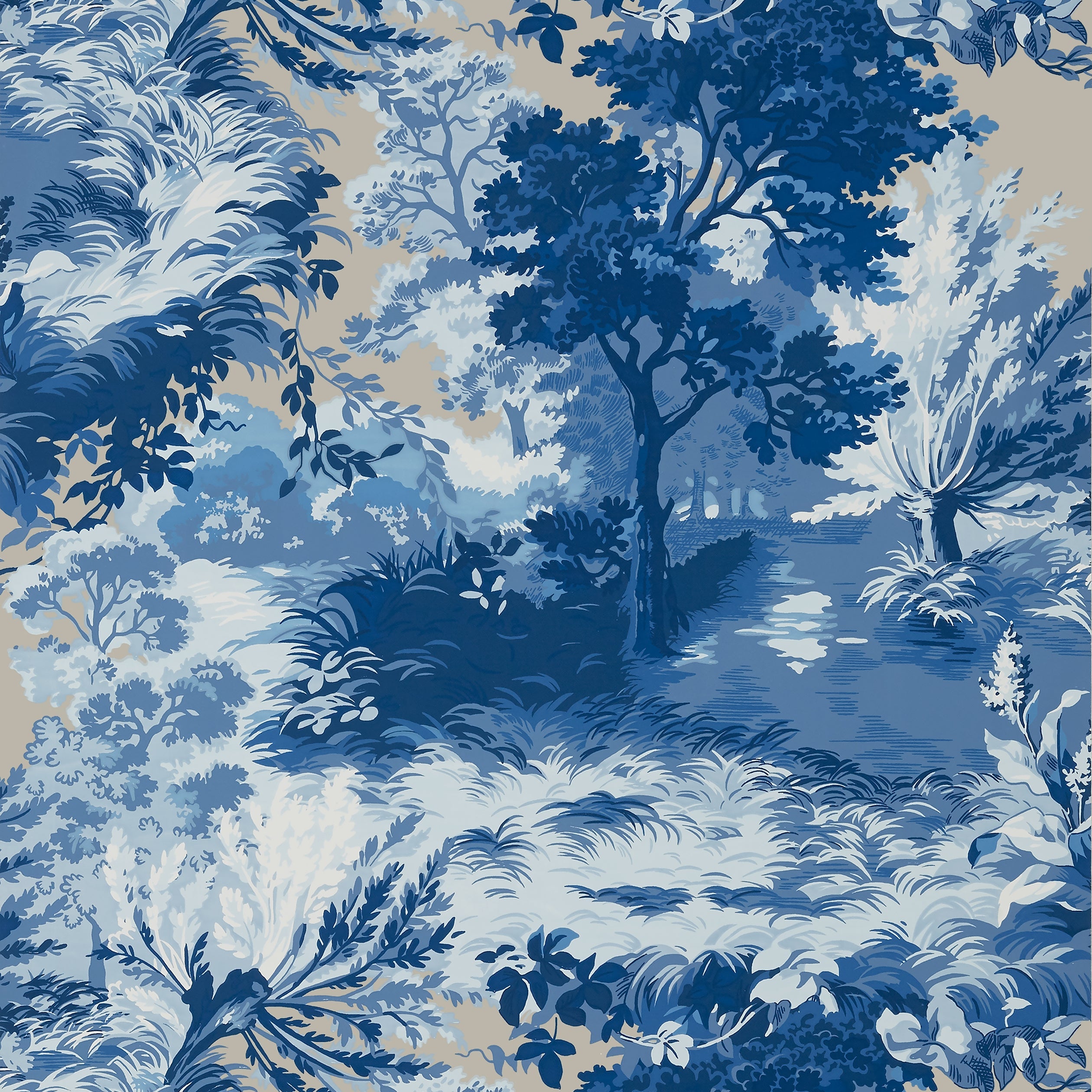 Lincoln Toile fabric in blue and flax color - pattern number T10864 - by Thibaut in the Heritage by Thibaut collection