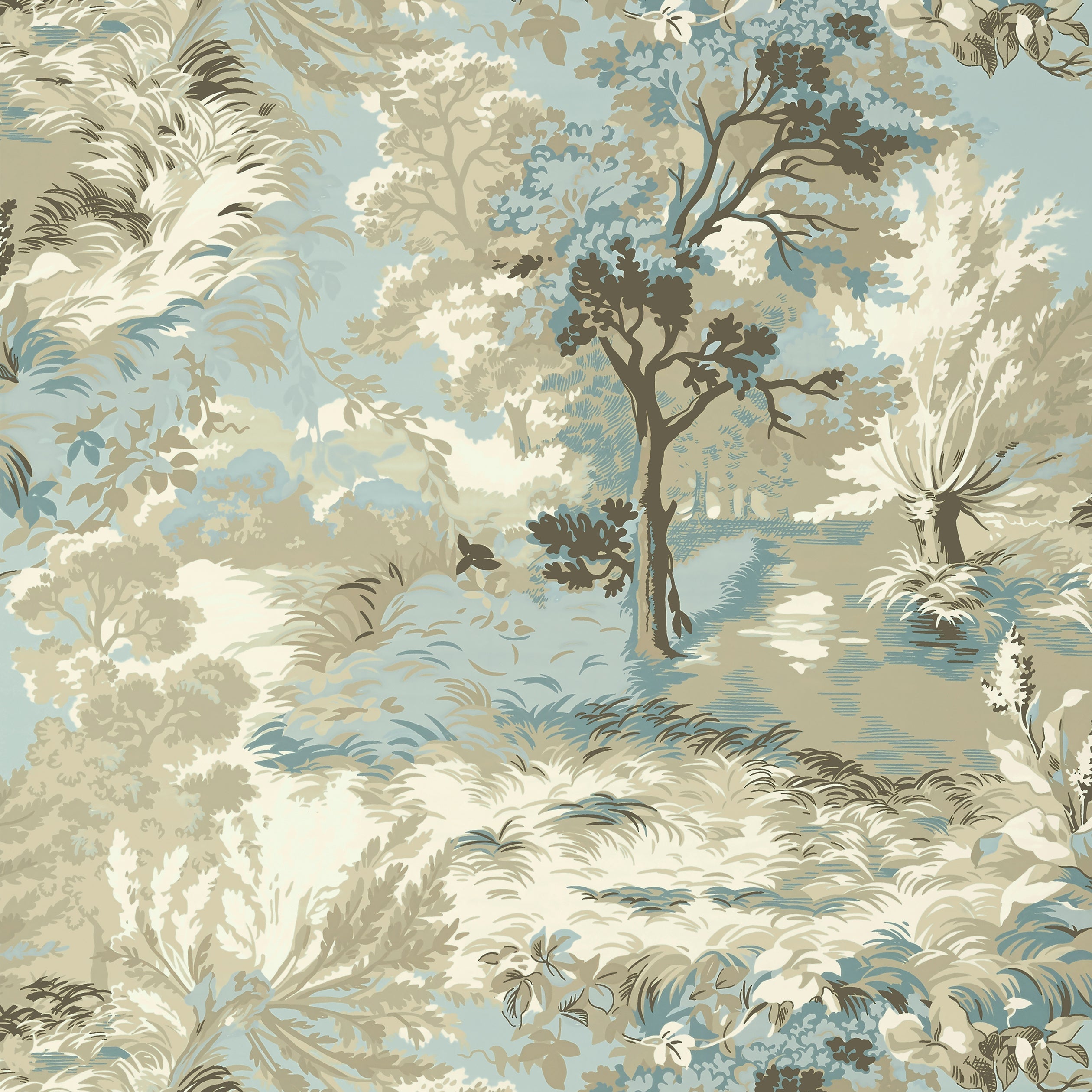 Lincoln Toile fabric in beige and spa blue color - pattern number T10865 - by Thibaut in the Heritage by Thibaut collection