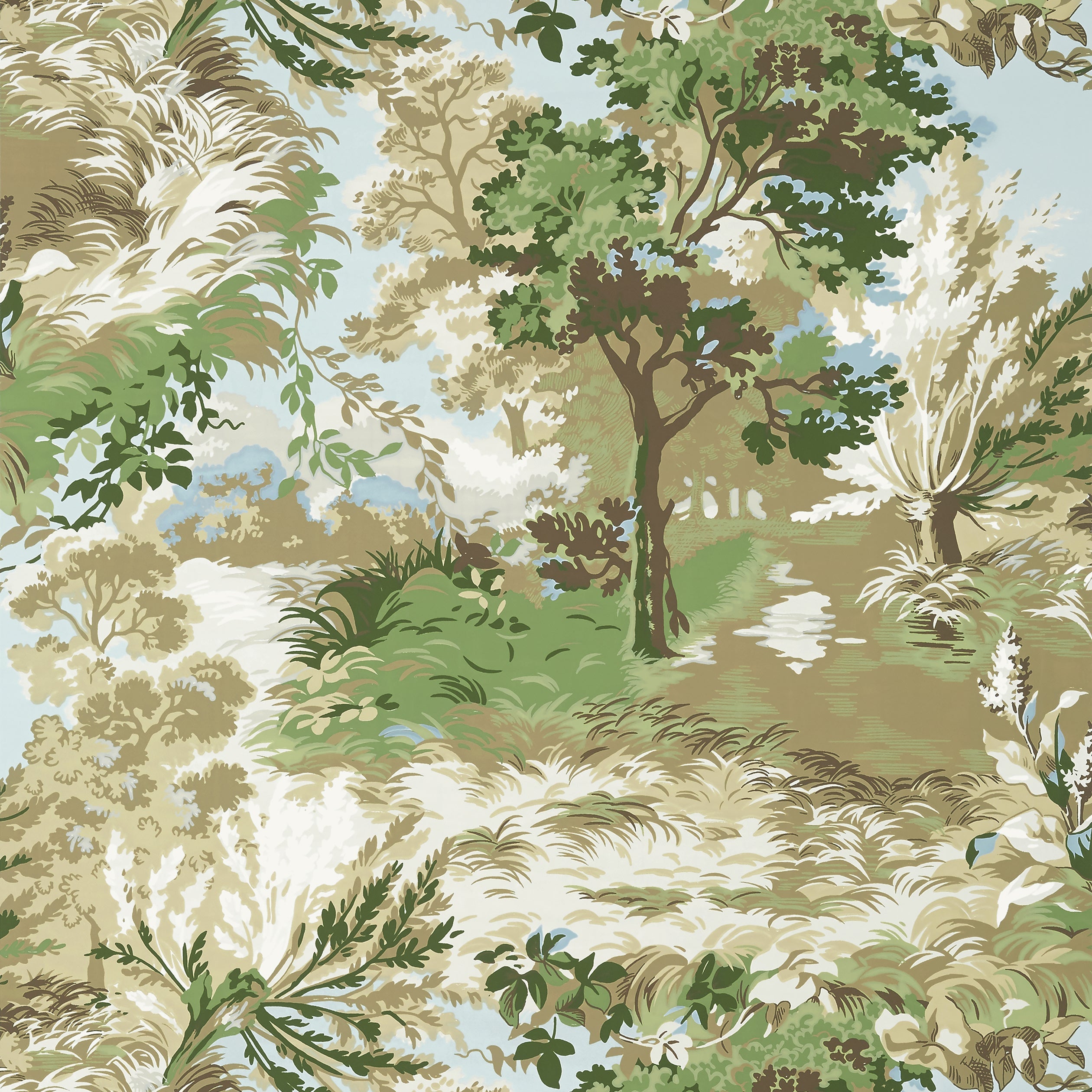 Lincoln Toile fabric in green and beige color - pattern number T10866 - by Thibaut in the Heritage by Thibaut collection